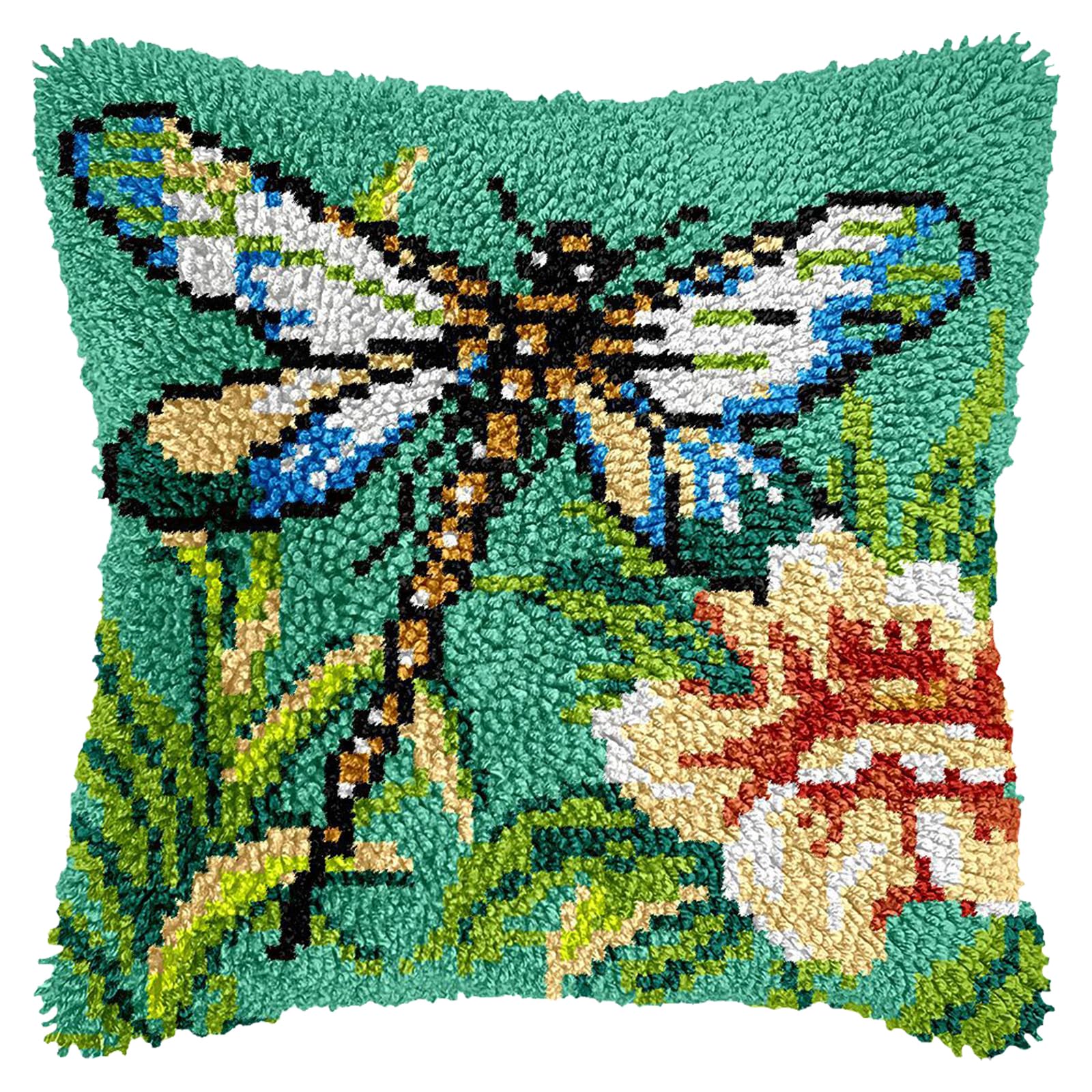 Latch Hook Kits for Adults, Creative Animal Latch Hook Pillow Case Kits DIY Needlework Pillow Cover, Embroidery Cushion Cover Kit Rug Making Kit for Beginners Bedroom Sofa Cushion Decoration (Green)