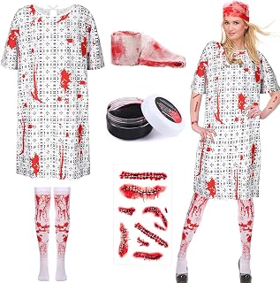 5 Pcs Halloween Hospital Patient Gown Costume Unisex Hospital Gown Blood Gauze Bandage Stockings Scar Tattoo Sticker for Halloween Dress Up