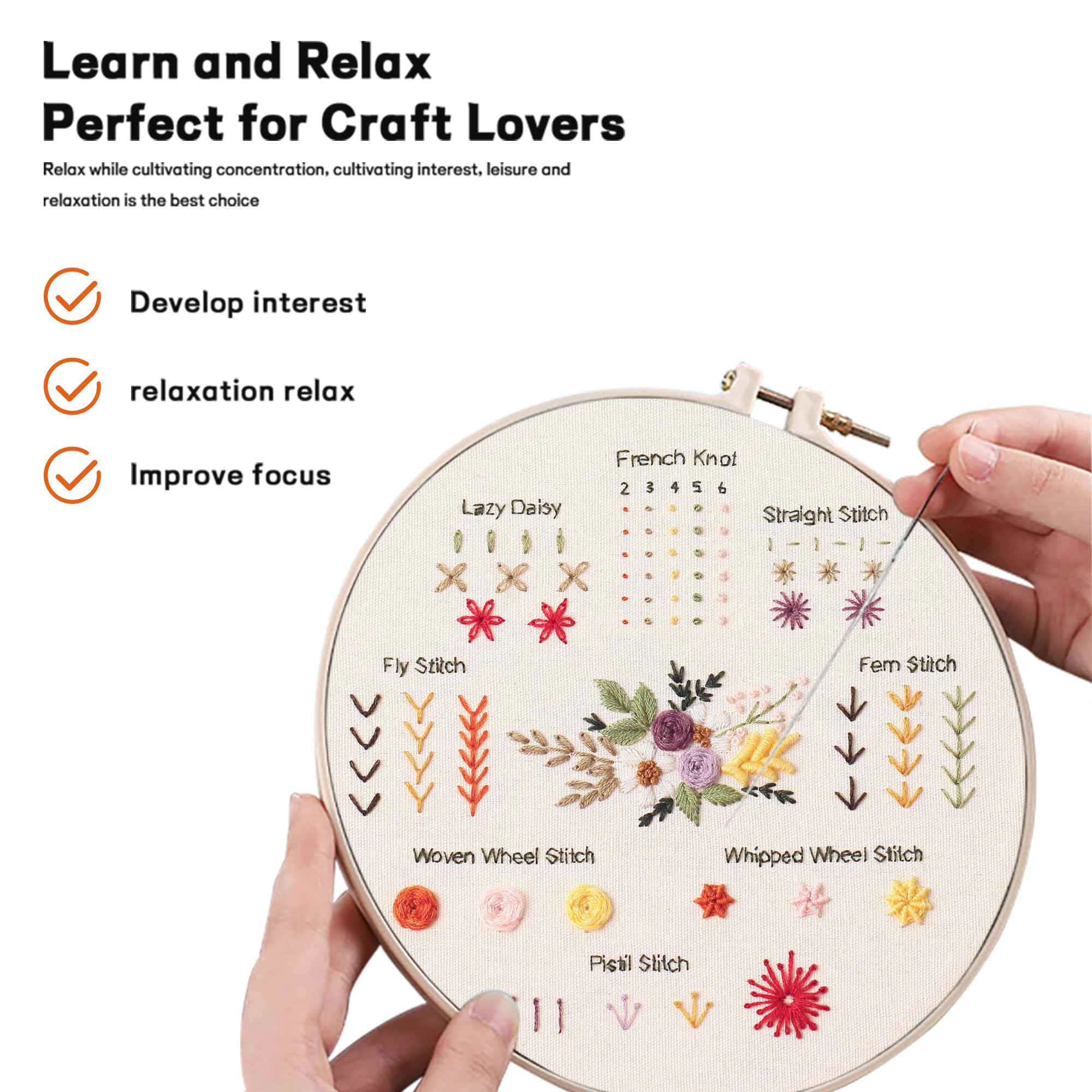 JOINRUN Kit de bordado para principiantes para adultos: 4 juegos de punto de cruz para adultos, para amantes de las manualidades, aprender a coser a mano, incluye patrón estampado, aro, instrucciones