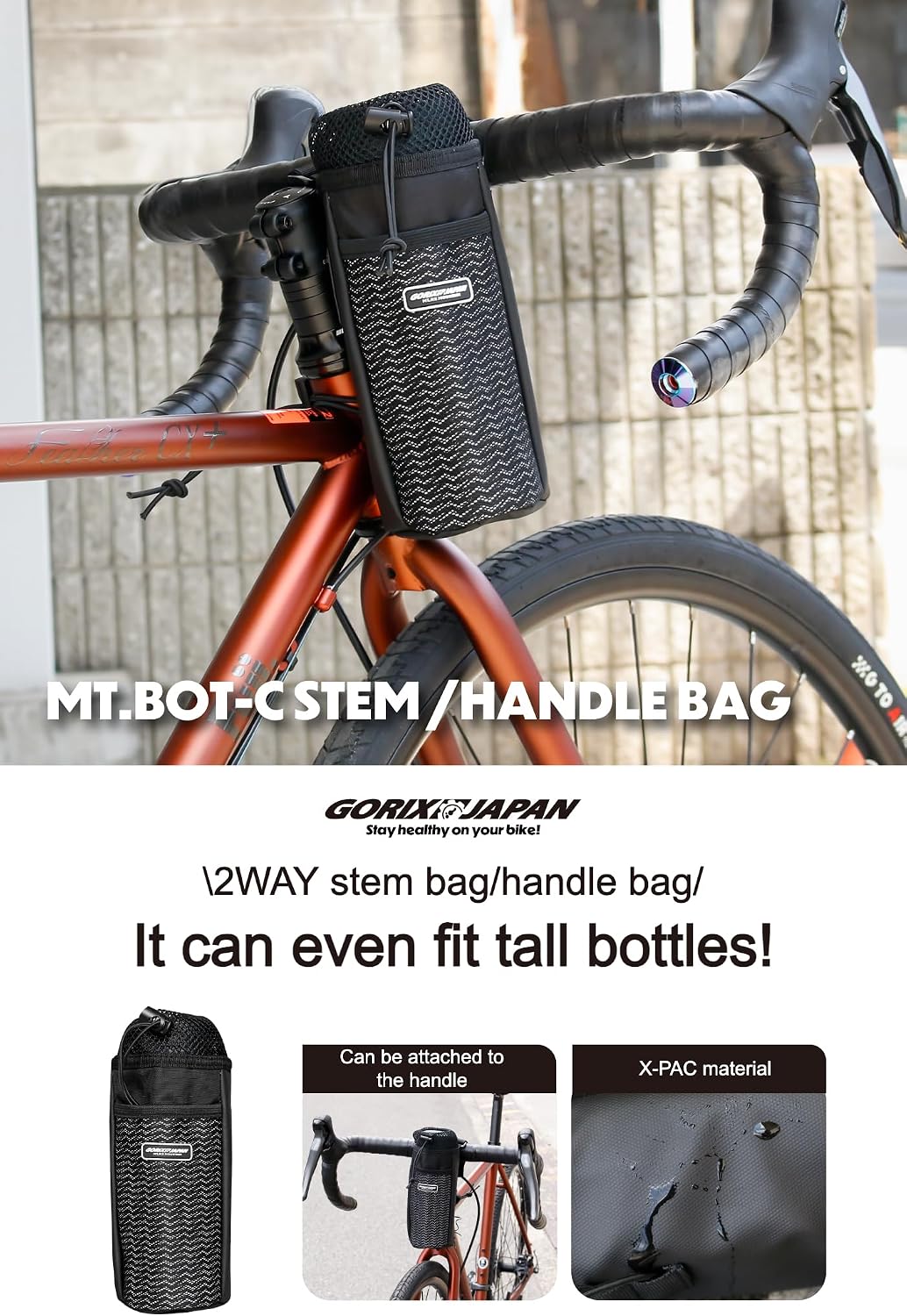 GORIX Bike Stem Bag Drink Holder Handlebar Bag Pouch Bottle 2way Road Mountain Bicycle (MT.BOT-C)
