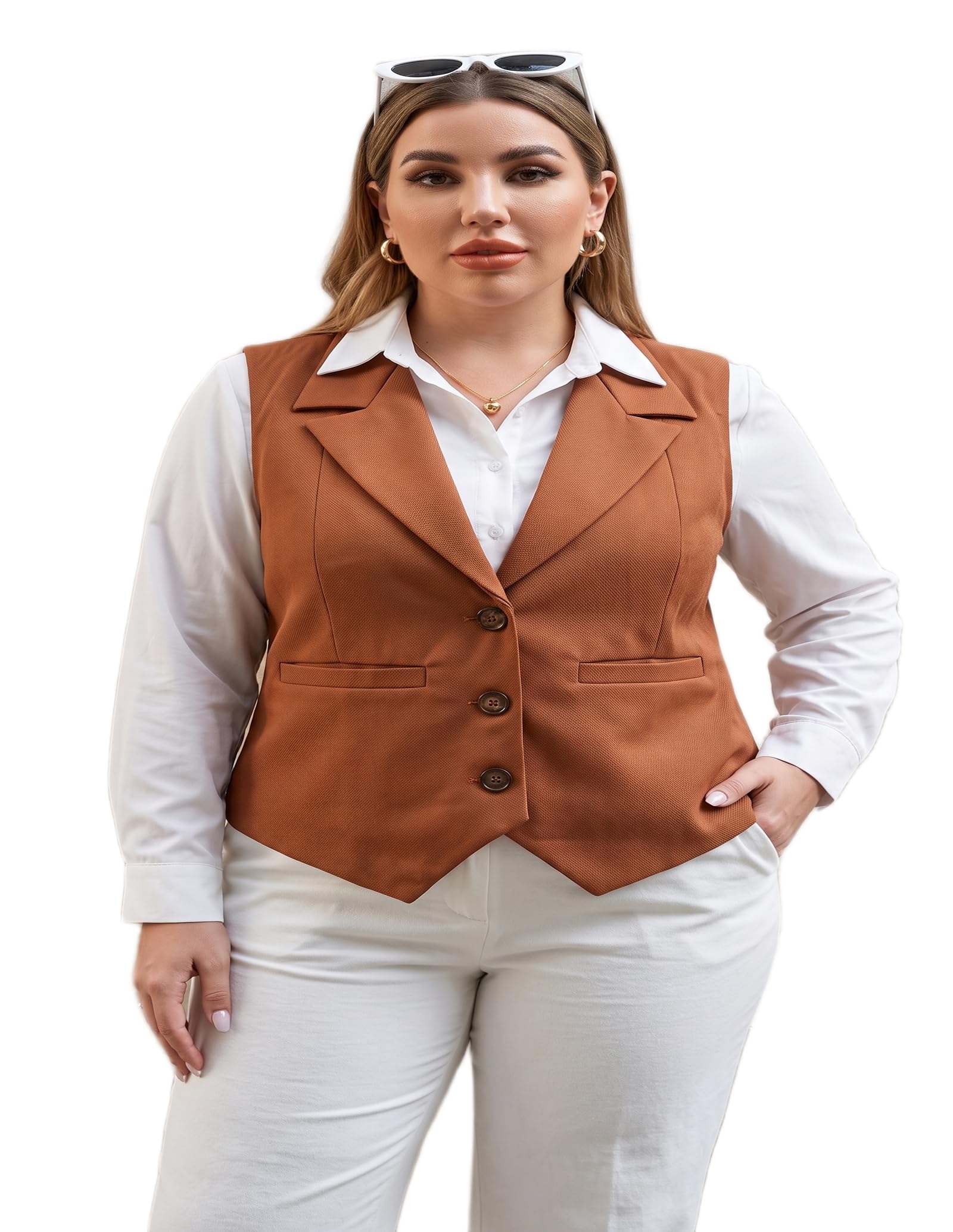 perfect productions Women's Camel Brown Office Waistcoat | Tailored Fit Sleeveless Formal Jacket | Button Closure-picture-15