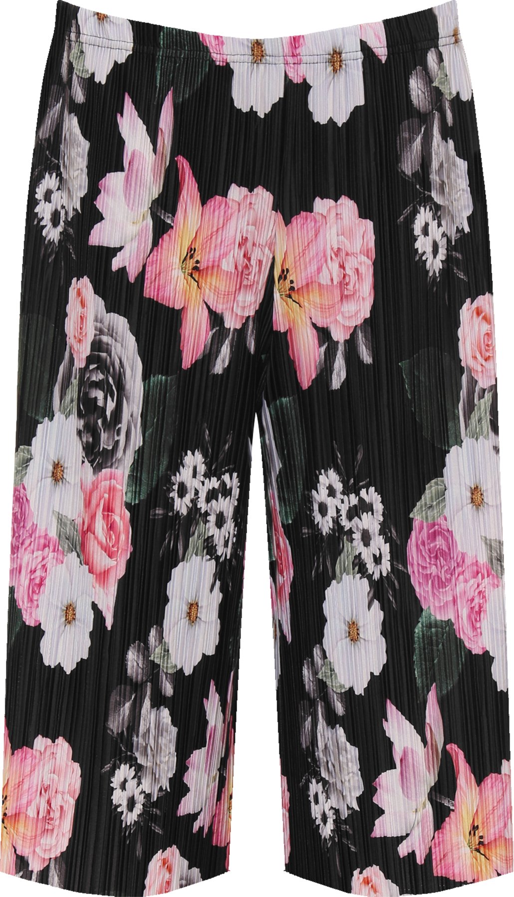 Wearall Women's #Crinkle Floral Black New Plus Size Crepe Plain Stretch Wide Leg Culottes Shorts - Crinkle Floral Black - 28-30