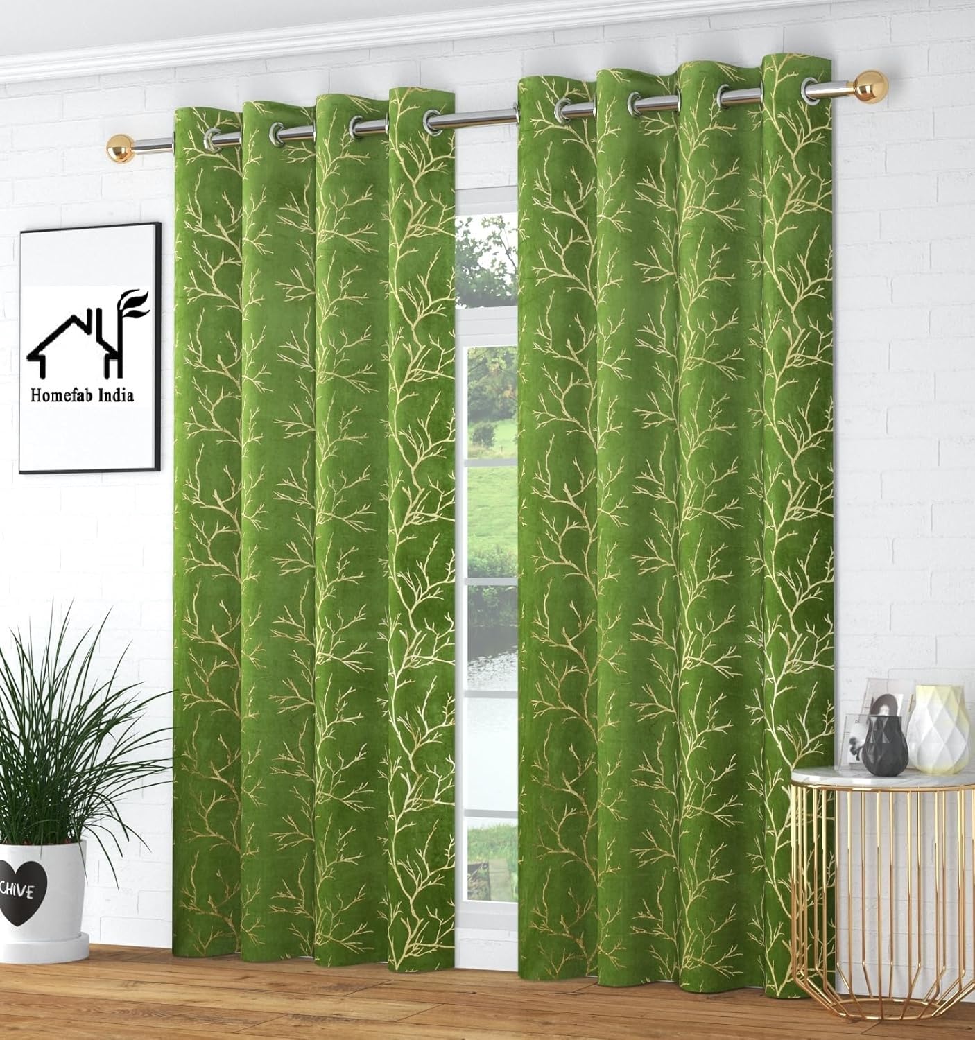Homefab India Velvet Curtain Room Darkening - Long Door 9 feet, Pack of 1 Panel, Green