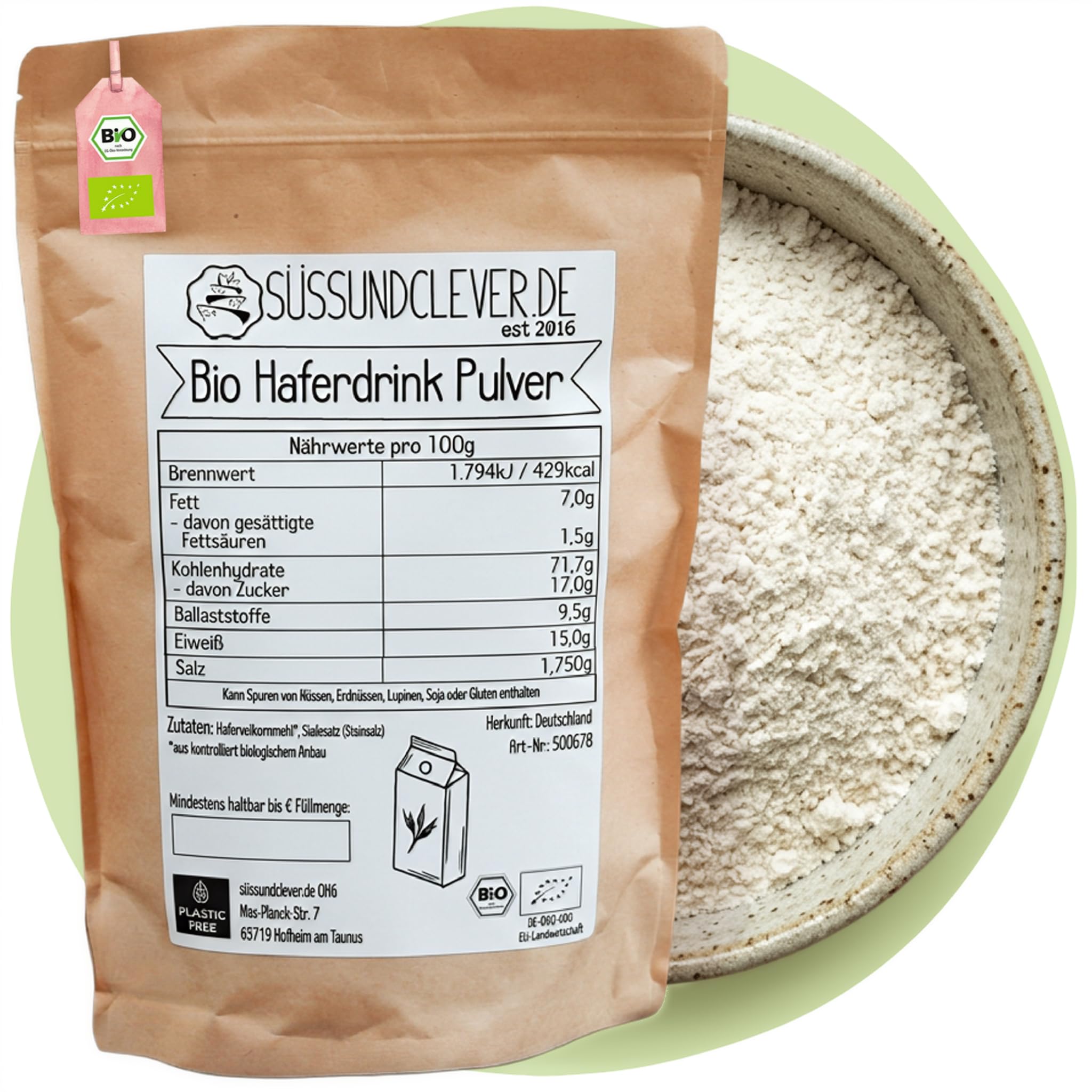 süssundclever.de® Bio Haferdrink Pulver | ungesüßt | 3,0 kg (3 x 1 kg) | aus Deutschland | 10l Bio Haferdrink | ökologisch-nachhaltig abgepackt