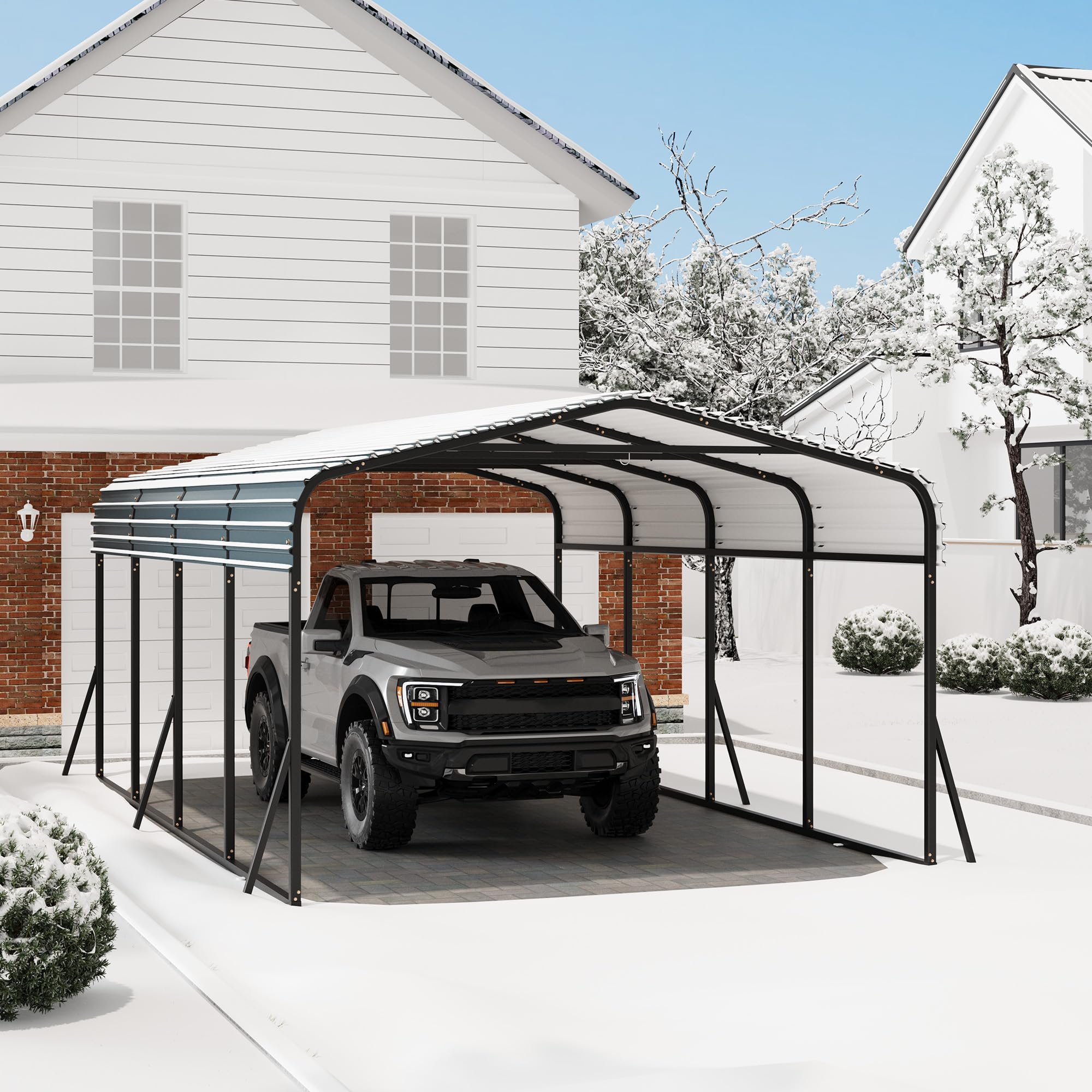 Photo 1 of 12x24 ft Metal Carport Kits with Galvanized Steel Roof, Heavy Duty Metal Roof Carport with Enhanced Base, Tall MetalCarport Kits Garage for Tractors, Pickup, Boat, Car