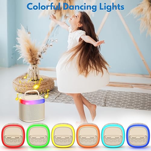 Miniatura 3 de JYX Mini máquina de karaoke - Altavoz Bluetooth beige con luces de fiesta y 1 micrófono inalámbrico, ideal para niños y adultos, ideal para fiestas