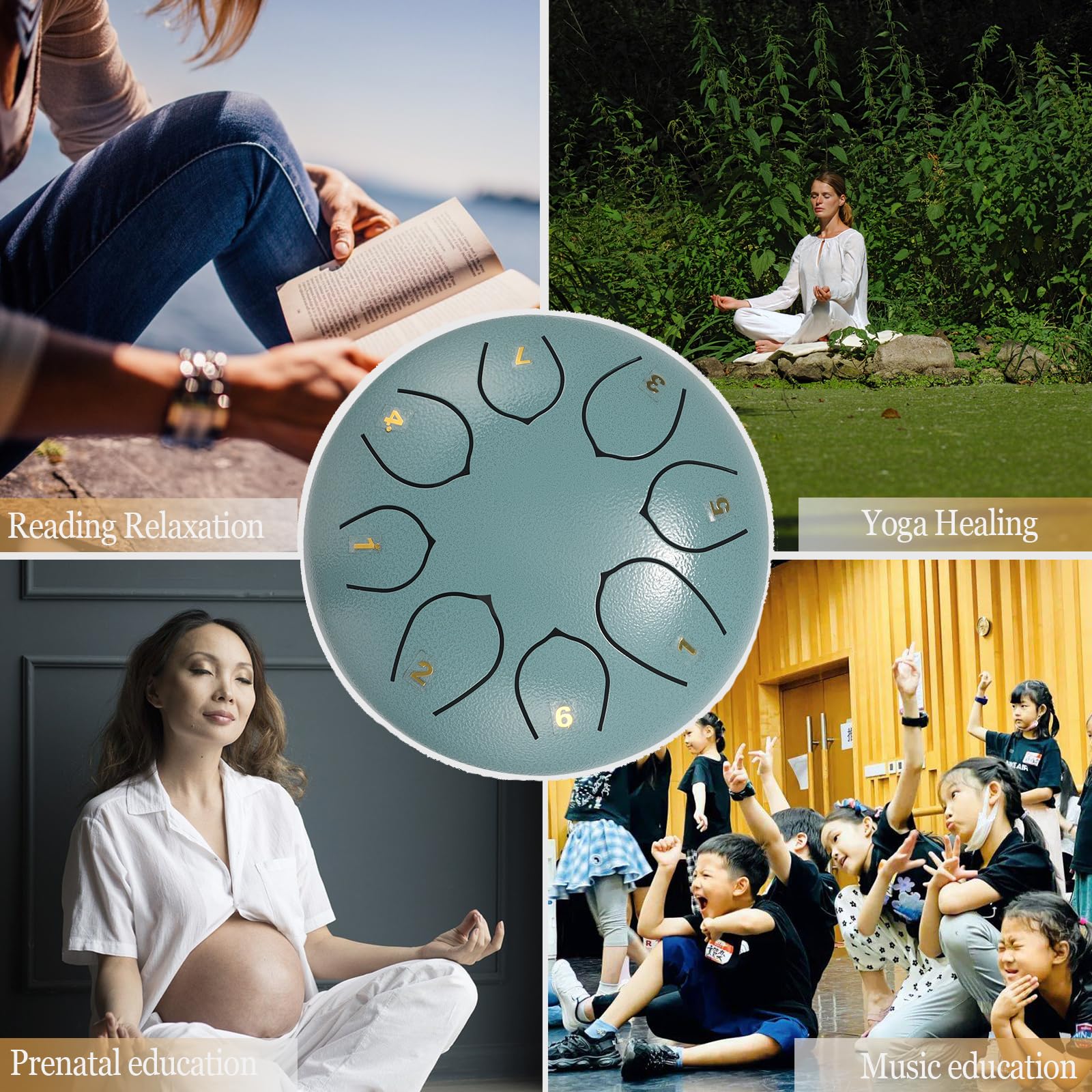Steel Tongue Drum, 6 Zoll 8-Note Chakra Meditationstrommel Grün mit Schlägeln, Tasche und Notenbuch