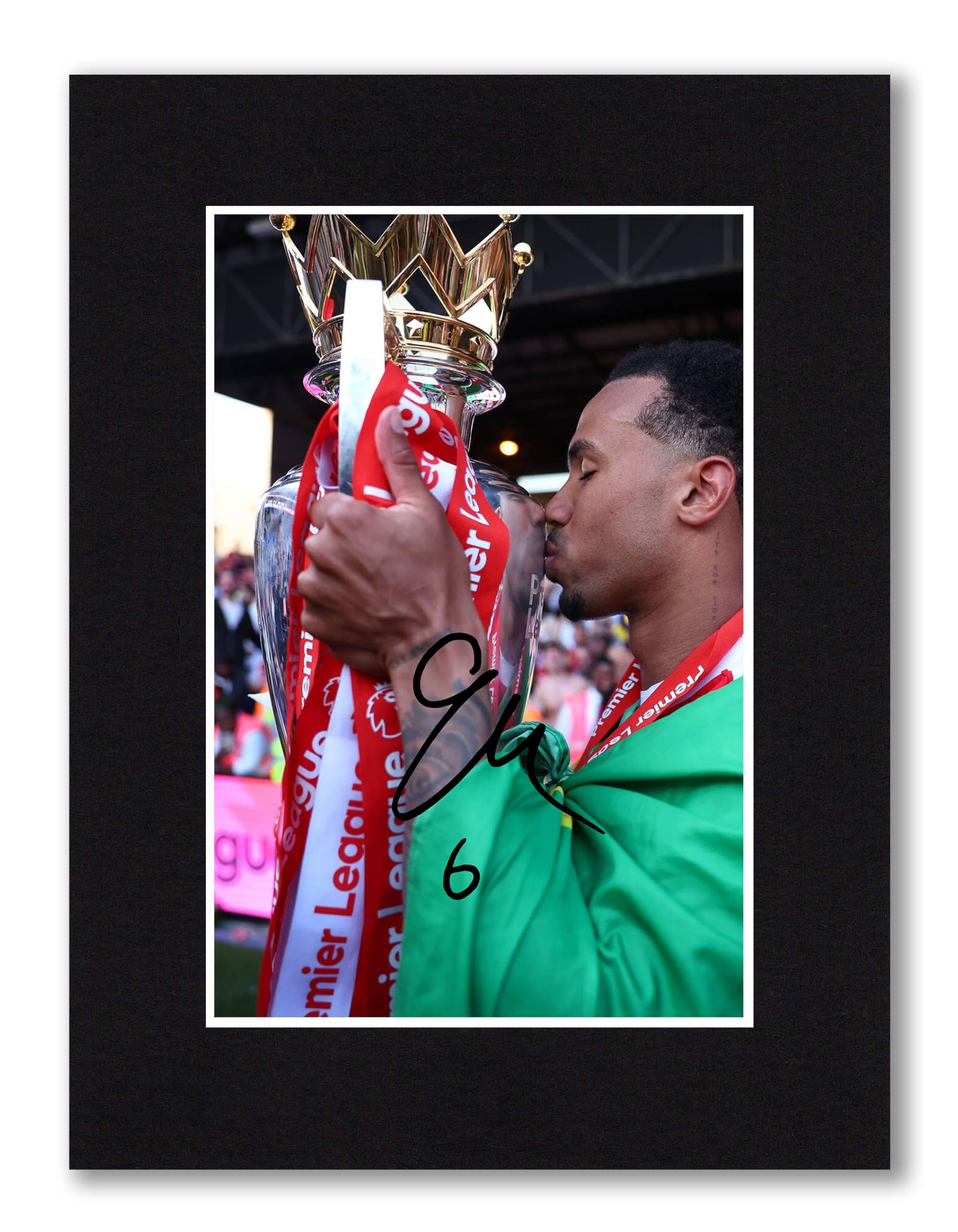 Gabriel Magalhaes - Arsenal 2026 Premier League Winner Signed 8x6 Inch Mounted Photo Print With Pre Printed Signature That Would Make A Great Gift For Any Fan & Is Ready To Be Framed.