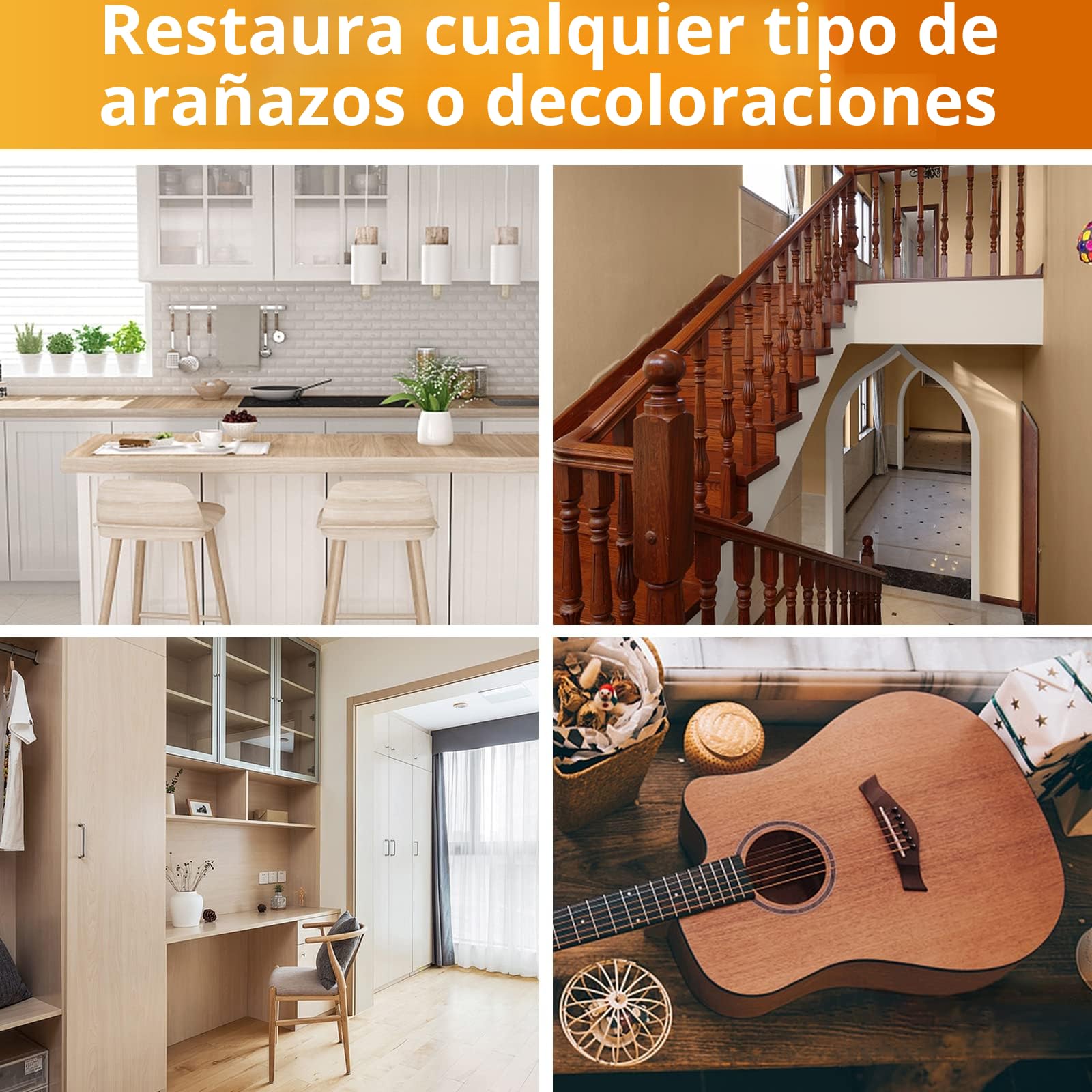 Juego de reparación de laminado, parqué, cera dura, vinilo y madera, juego de reparación de masilla de madera con agujeros para reparación de arañazos para laminado, parqué, reparación de daños,