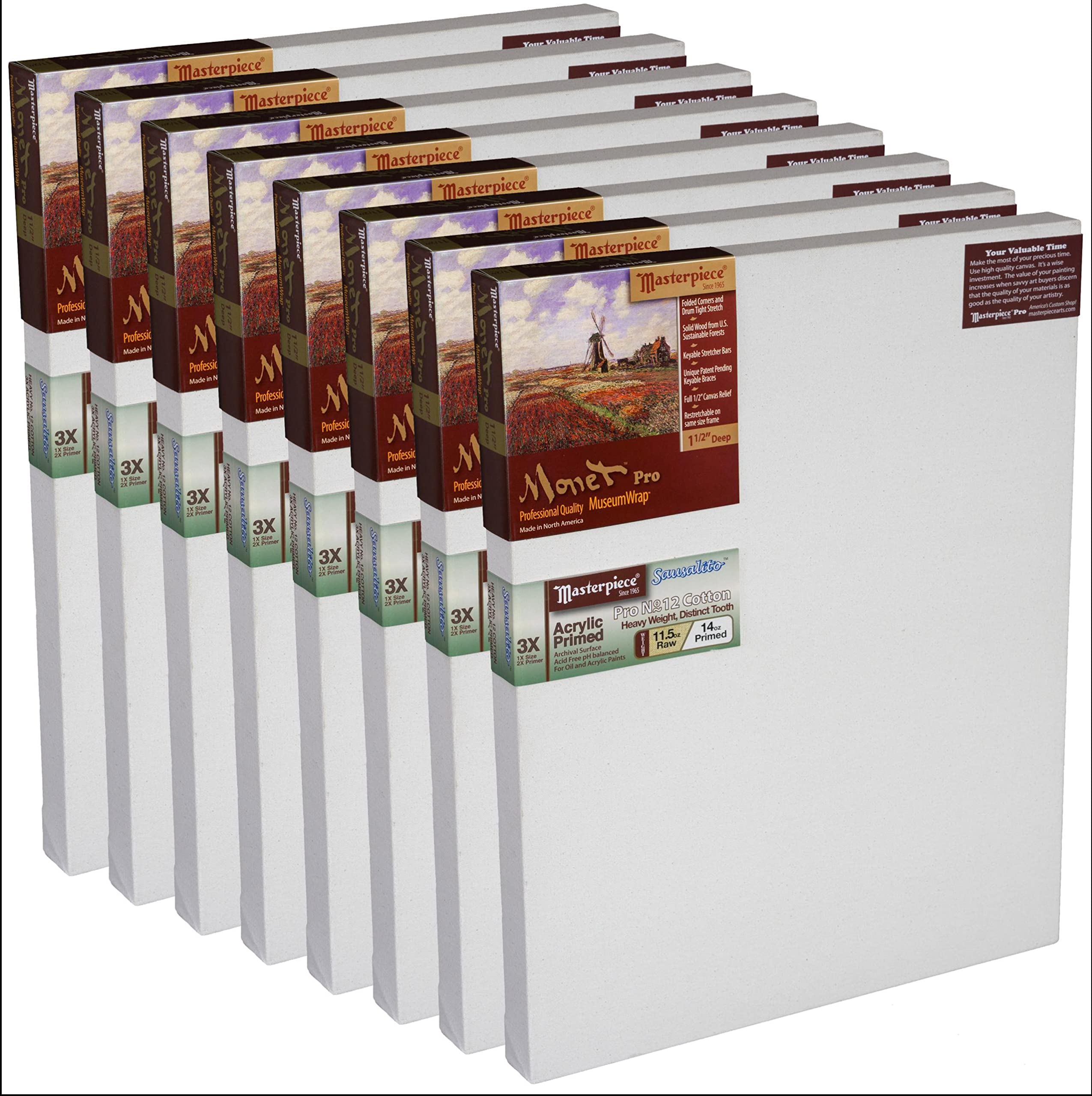 MASTERPIECE Z1MS-4848 Monet Pro 1.5" Deep Sausalito Heavy Weight and Texture 14 oz Cotton Stretched Canvas 48" x 48" White