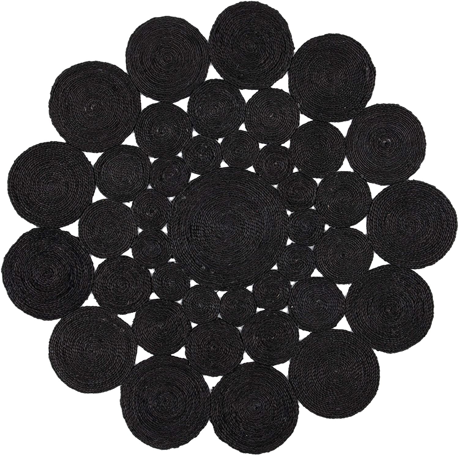 Tapis de Jute Teinture Noire Tressé à la Main Cercle Design Rond pour Salon, Chambre, Couloir, Cuisine (60x60 Cm (2x2 Feet Round))