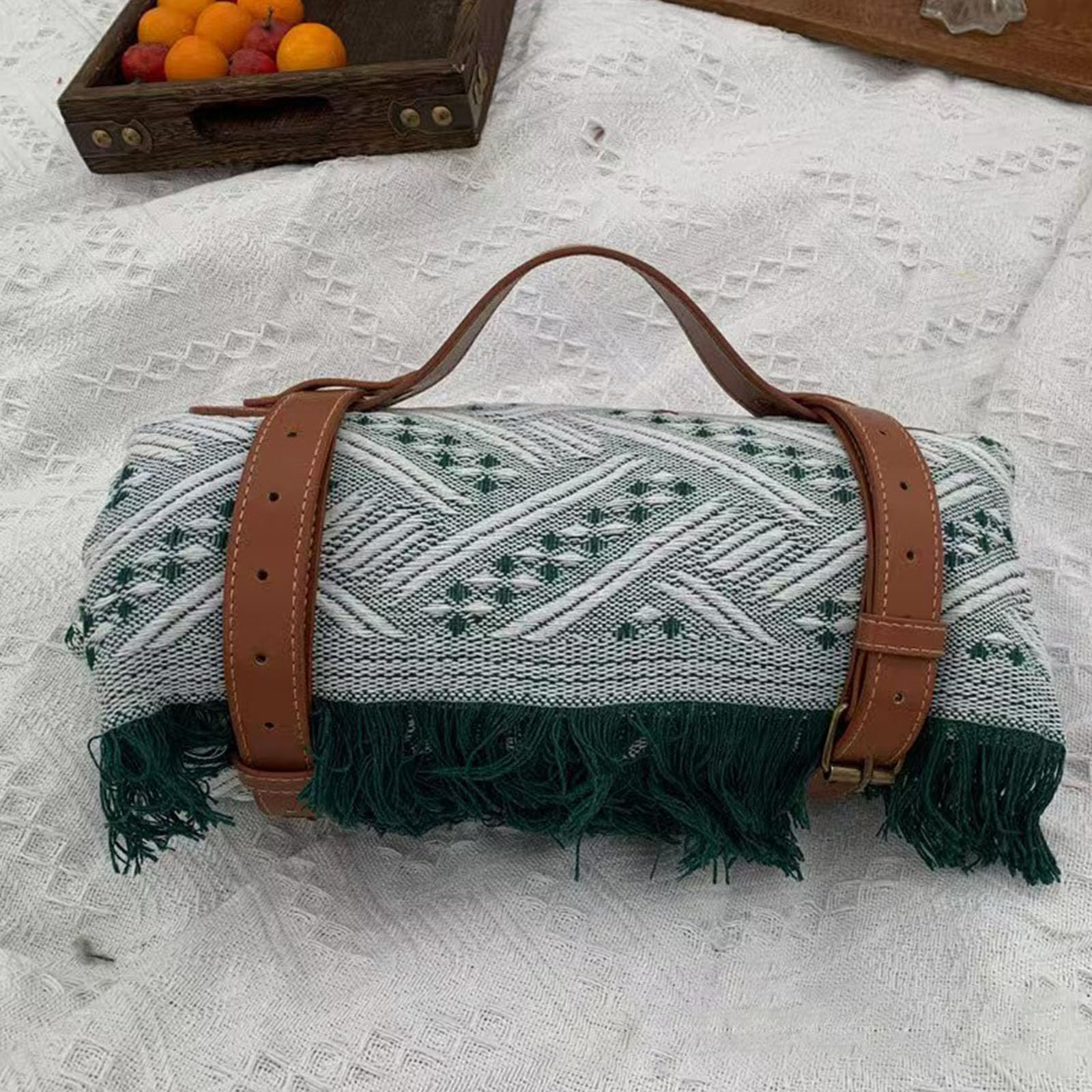 Große Outdoor-Decke mit Ledergriffen, 180 x 130 cm, Campingmatte für Strand und Reisen, Outdoor-Sitzmatte