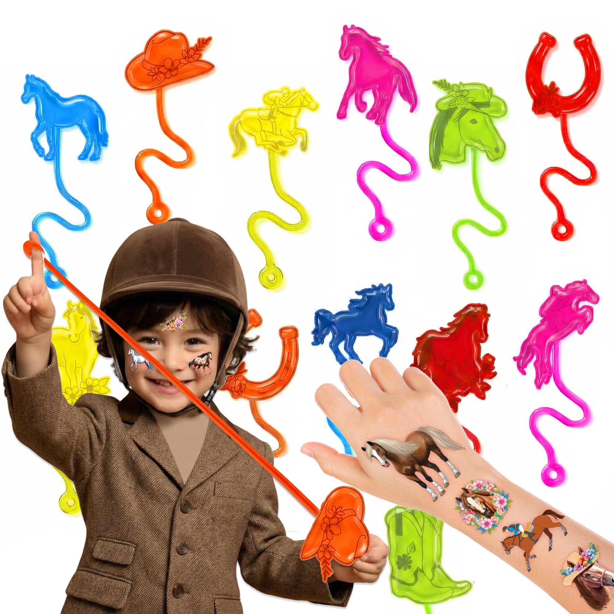 48 PCS Horse Party Favors for Kids - 24 Temporary Tattoos & 24 Stick Hands