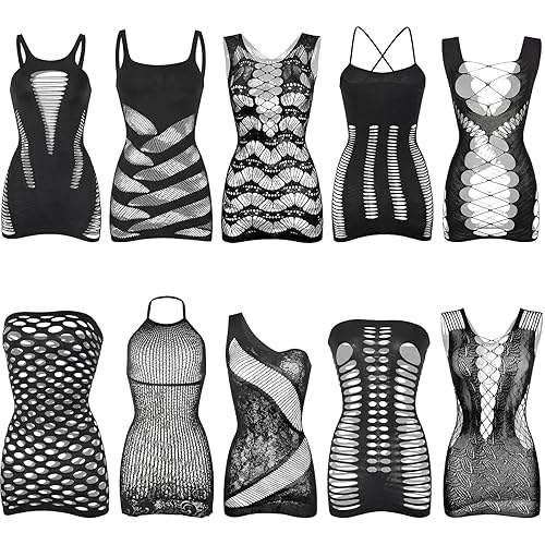 Haysandy Women's Fishnet Lingerie Fishnet Bodysuit Lingerie Sleepwear Bodysuit Lace Smock for Women Couple Dating Nightwear - Black