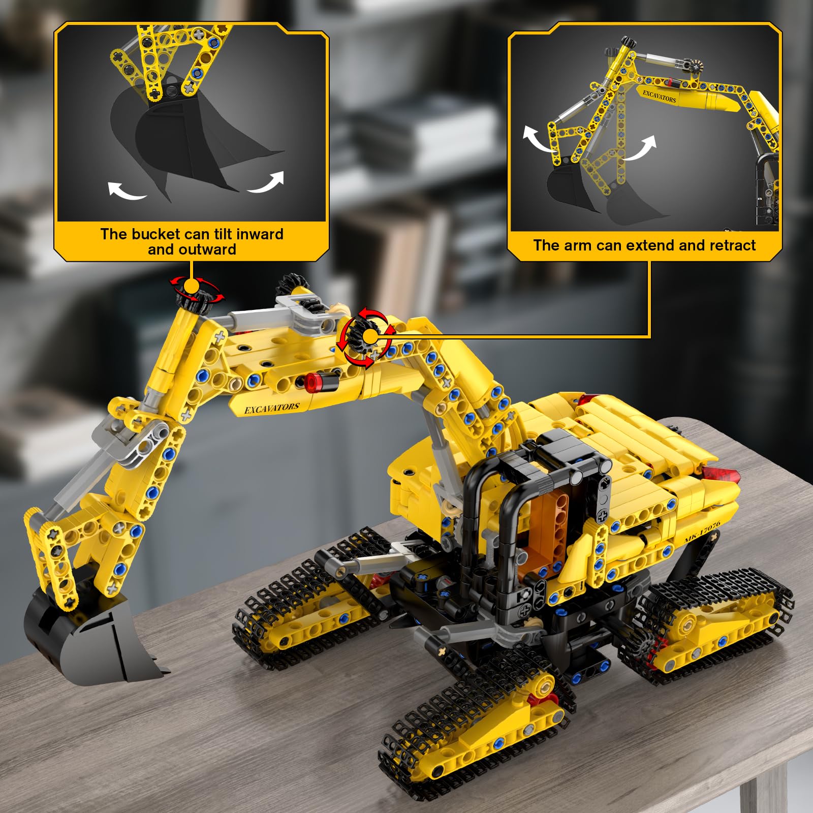 Mould King Technik Bagger Bausatz, 17076 Bauspielzeug Bagger-Modell, 840Teile STEM Konstruktions-Baukasten für Erwachsene, Spielzeugbagger für 14+ Jugendliche