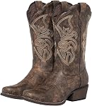 J's.o.l.e Cowboy Bottes Femme large calf brodé Western Cowgirl Bottes pour femmes orteil carré