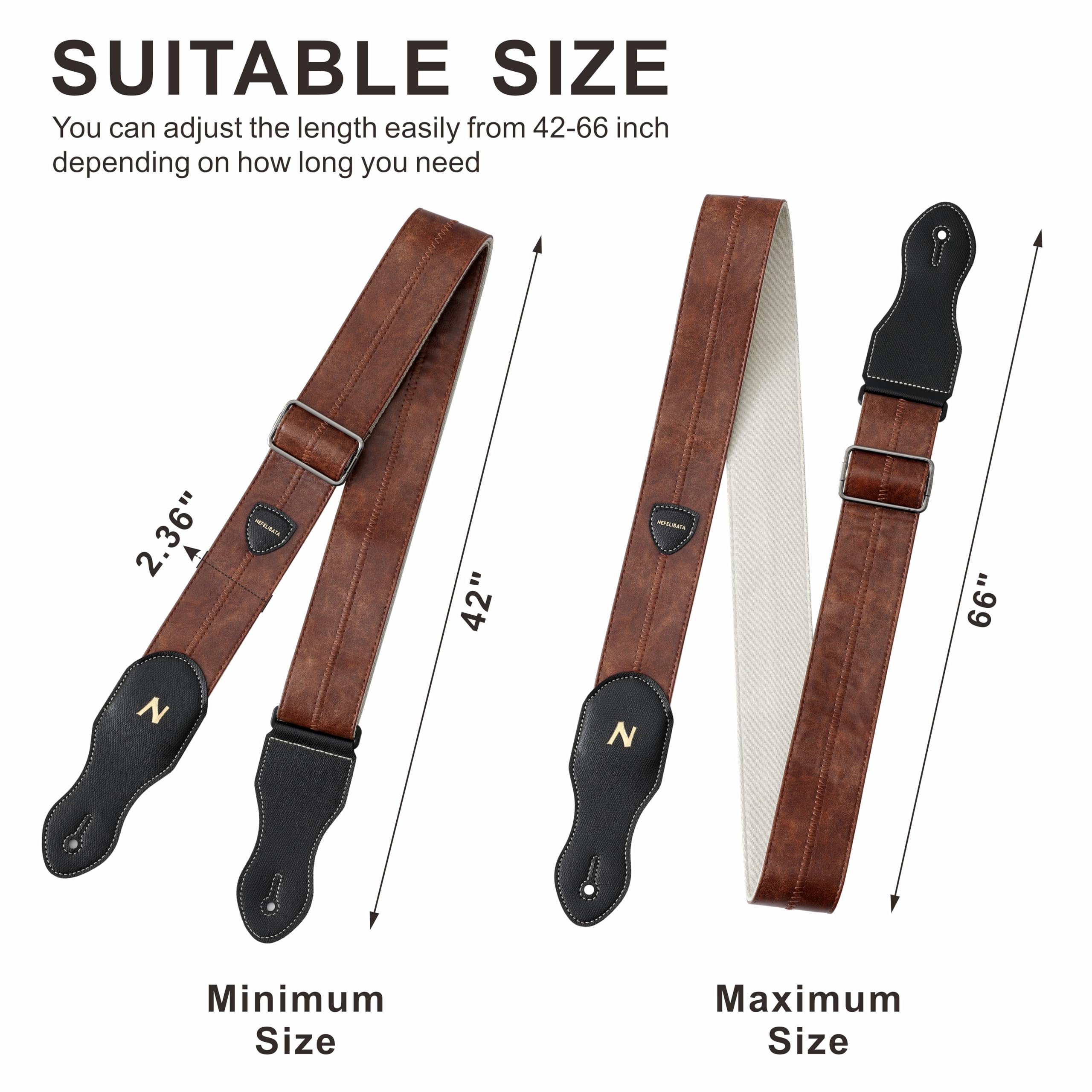 Nefelibata Gitarrengurt mit Plektrentasche, 5,8 cm, weiches veganes Leder, 60er-Jahre-Stil, Braun