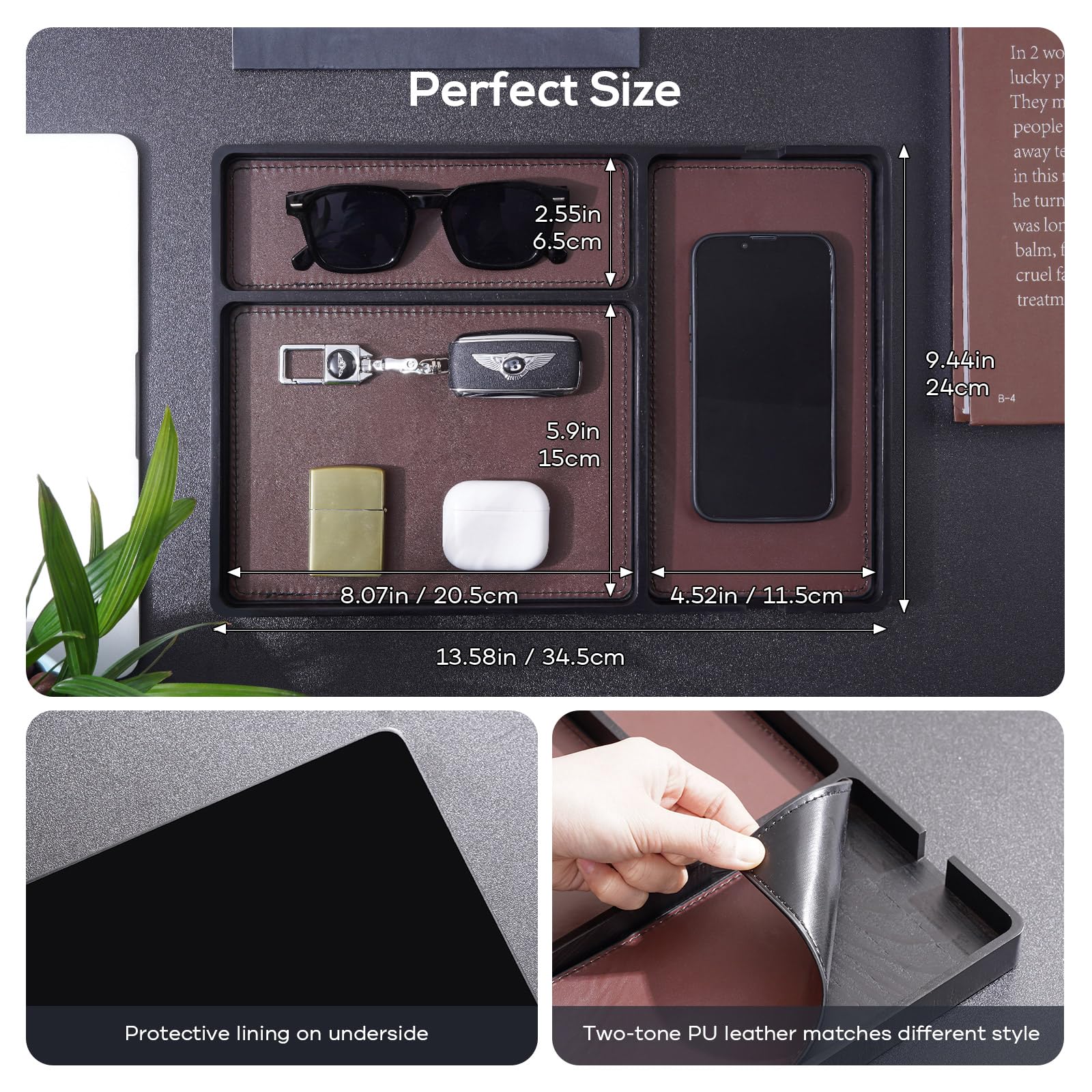ProCase Svuotatasche in Legno Design Moderno, Svuota Tasche da Ingresso, Vassoio Portaoggetti Organizer Comodino -Nero