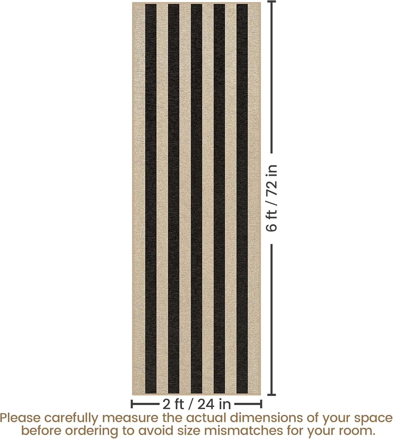 Washable Striped Easy Jute Runner Rug 2x6, Black Boho Geometric Outdoor Indoor Patio Area Rug, Woven Non Slip Thin Neutral Long Runner Carpet Mat for Hallway Kitchen Entryway Porch Farmhouse - Image 2