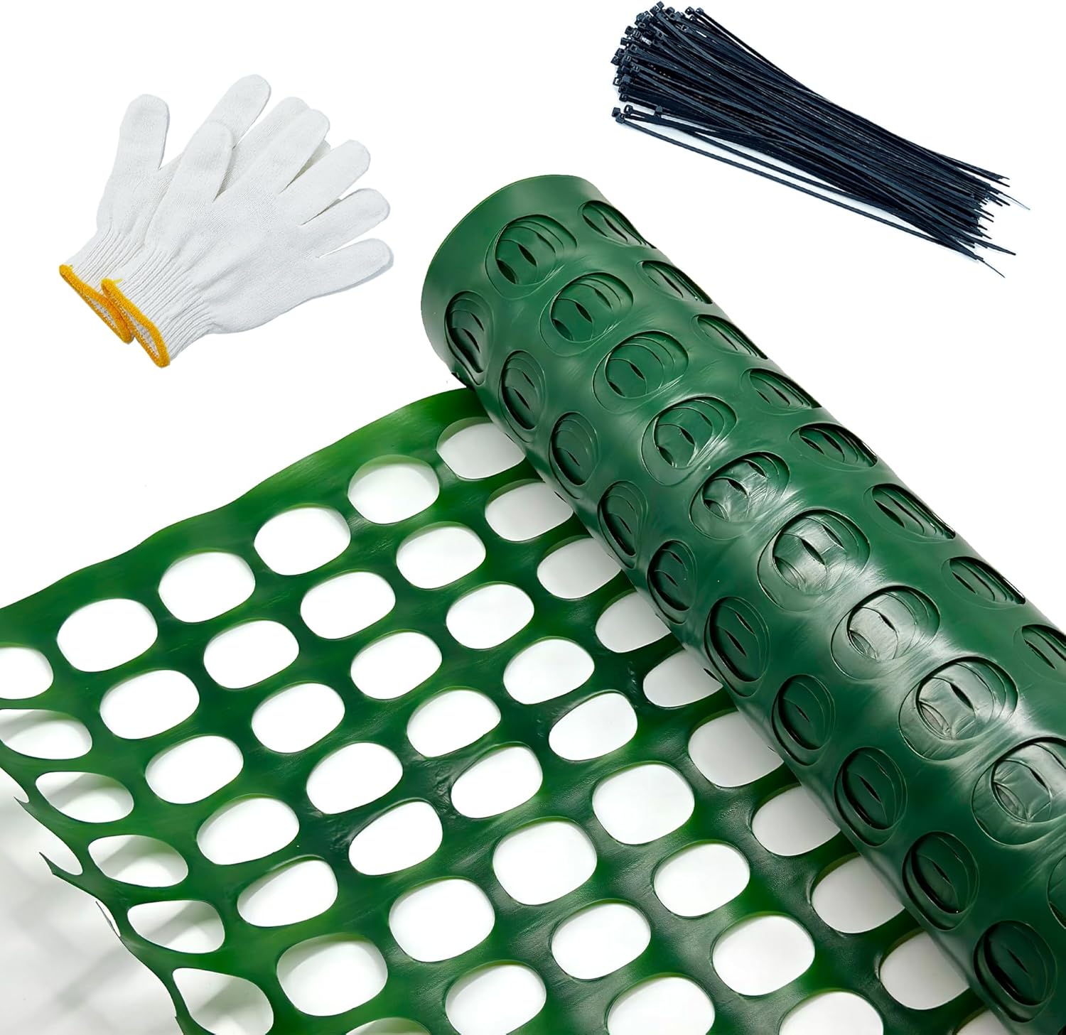 Safety Fence Garden Netting Roll 4 X 100 Feet with Zip Ties, Temporary Reusable Plastic Mesh Fencing Netting for Snow Fence, Animal Barrier, etc. (4' X 100‘ SW, Green)