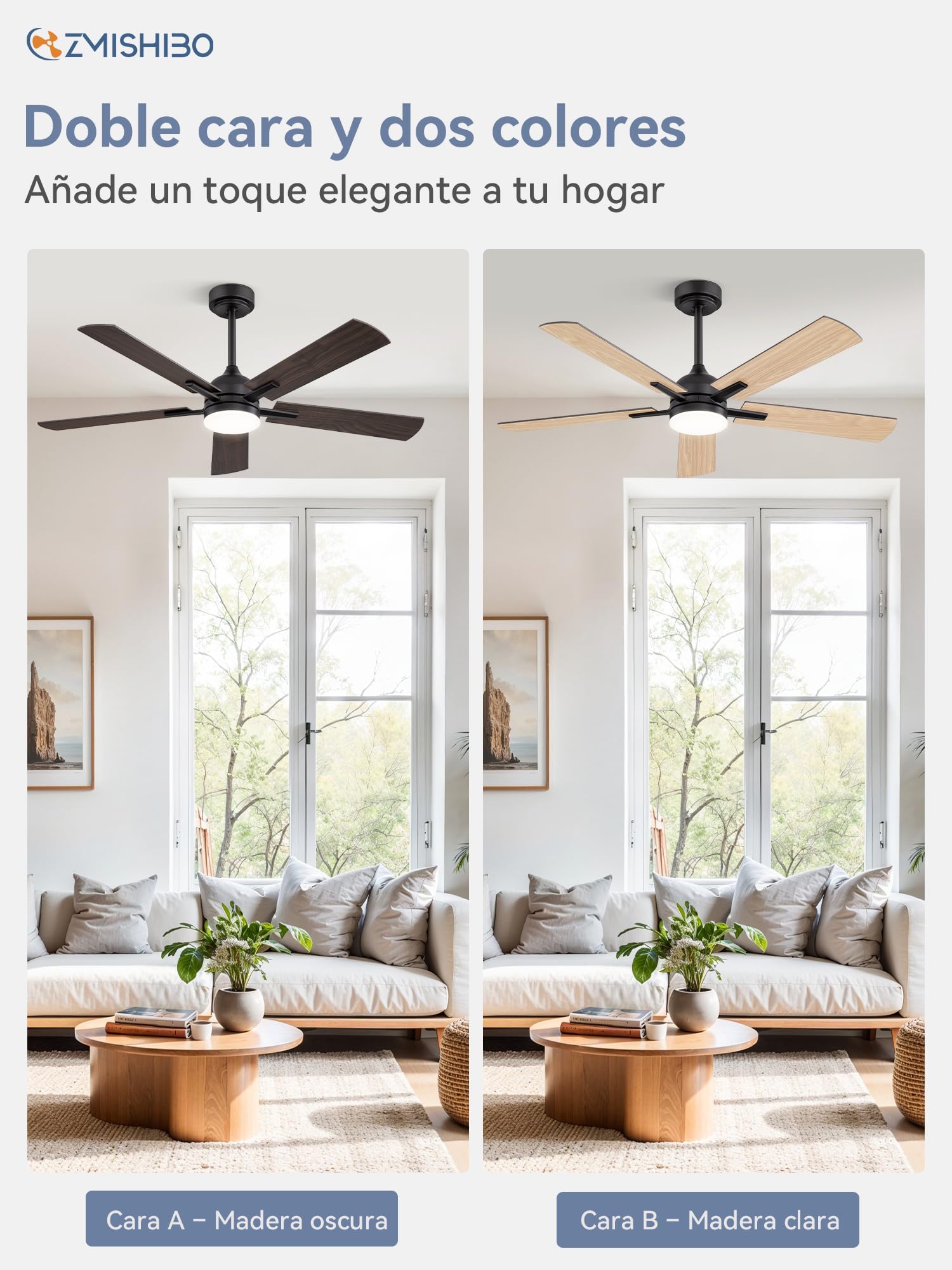 ZMISHIBO Ventilador de Techo con Luz, Ø132 cm, Motor DC Eficiente, 6 Velocidades, 3 Temperaturas de Color (3000K, 4000K, 6000K), Diseño Moderno, Control Remoto, Ahorro Energético