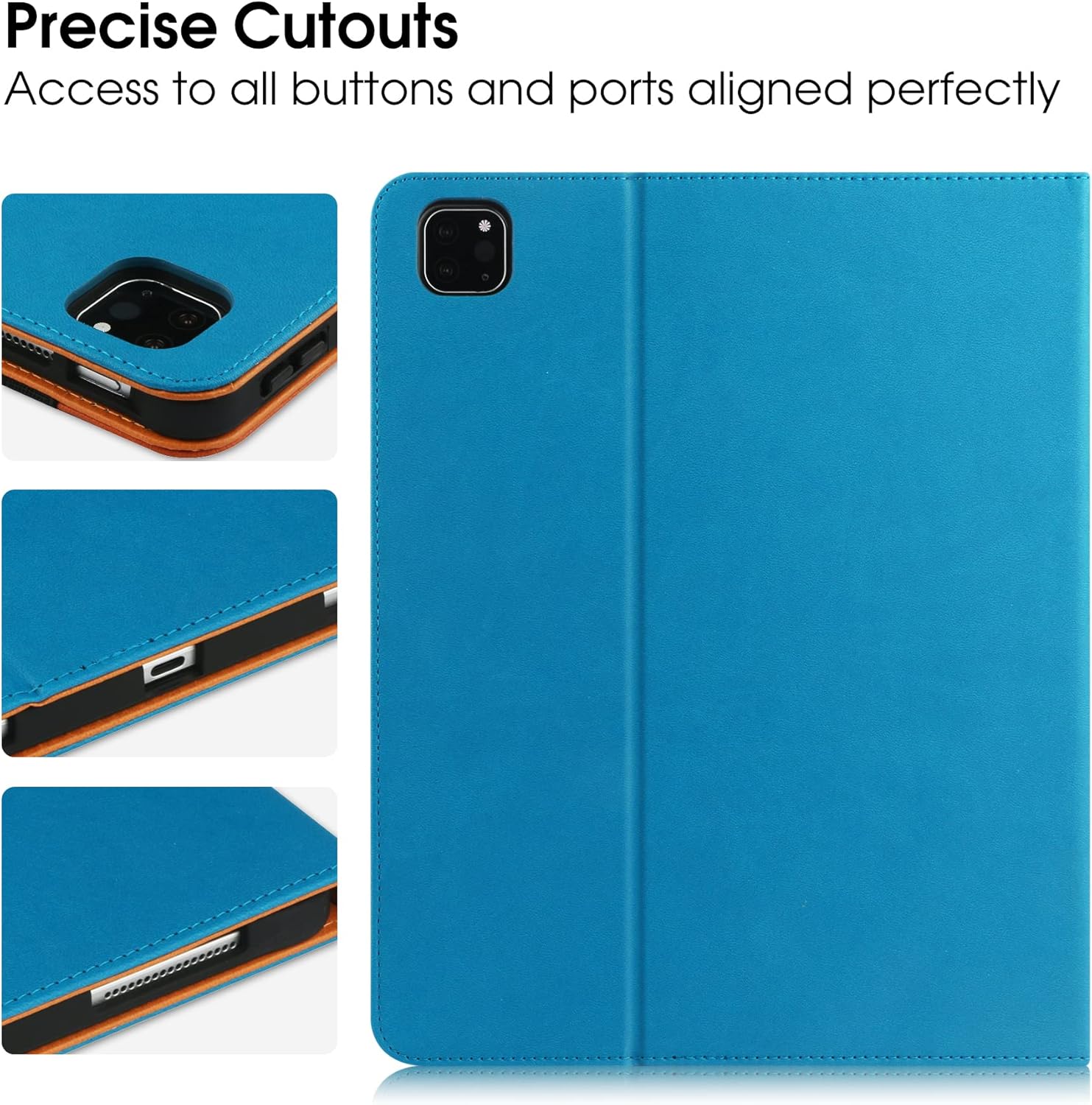 for iPad Pro 12.9 Case 6th/5th/4th/3rd Generation Case 2022/2021/2020/2018 w/Pencil Holder, Folio Stand Cover with Multiple Angles & Auto Sleep/Wake for iPad 12.9 Inch Pro 6th/5th/4th Gen, Blue/Brown