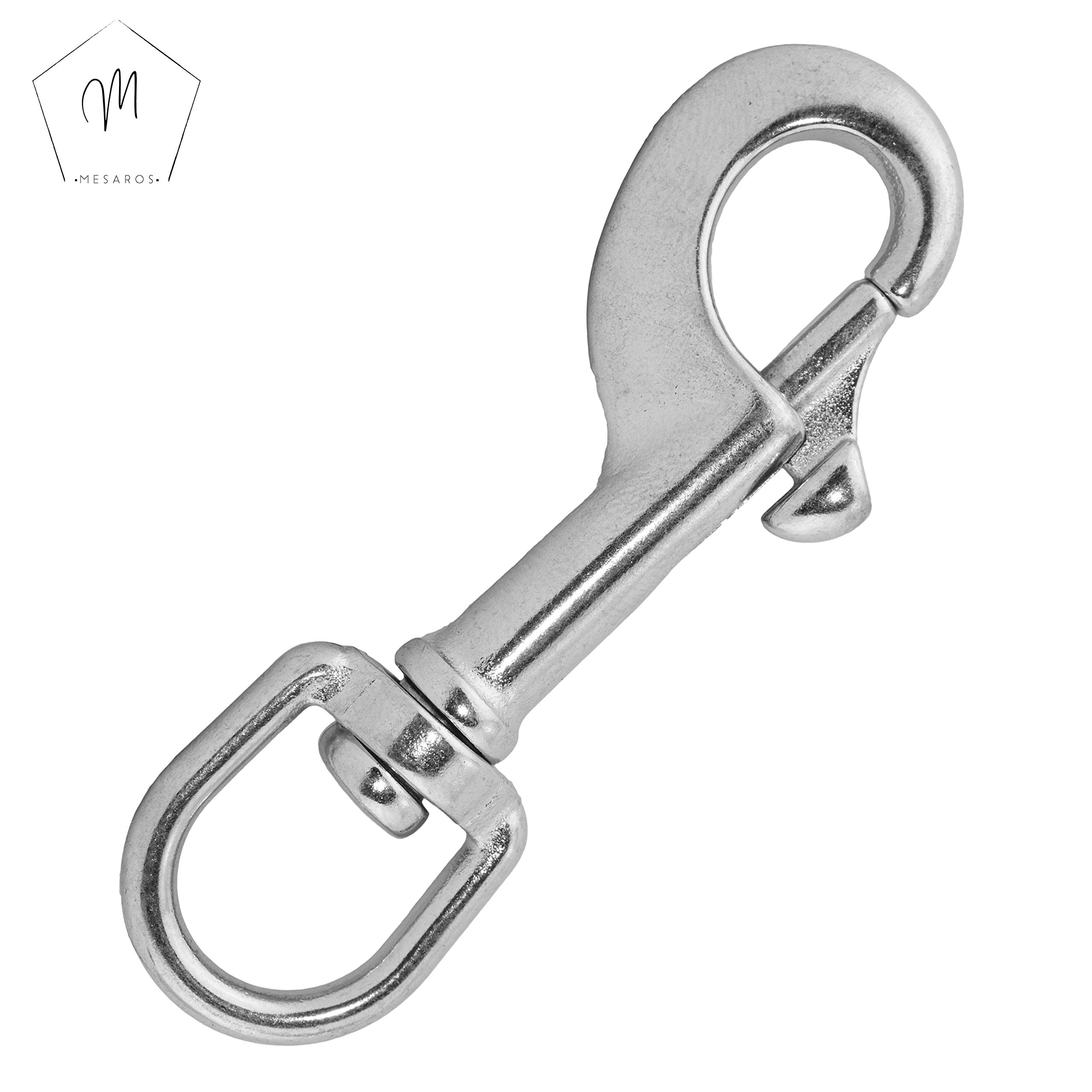 Wirbelkarabinerhaken L= 90 mm aus Edelstahl A4 (5 Stück) | Bolzenkarabiner - Karabiner-Haken - Haken mit Drehgelenk z.B. für Hundehalsband - Edelstahlhaken - Schnappkarabiner von MESAROS®
