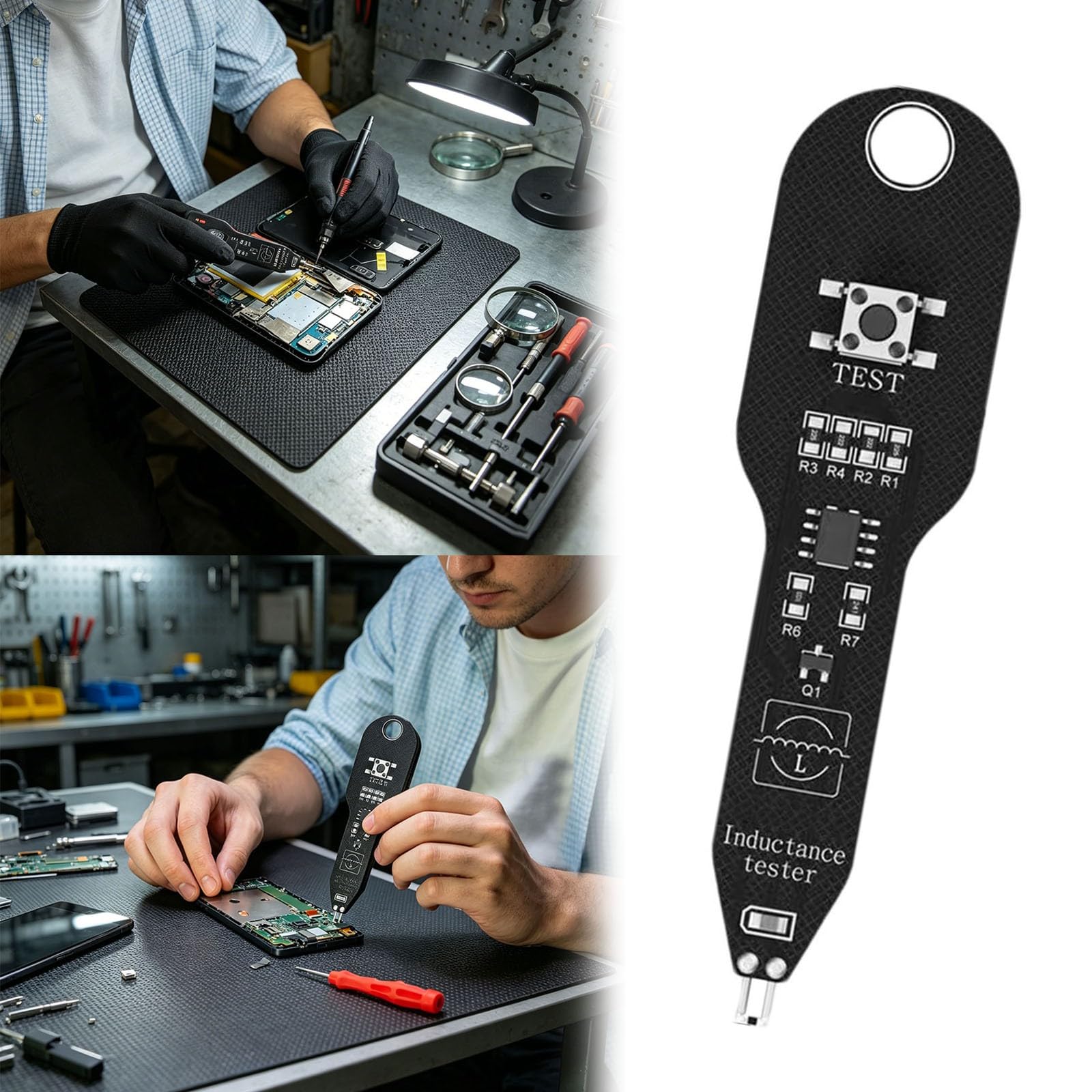 Tester di Induttanza Portatile, Mini Rilevatore Componenti Elettronici per Riparazione Scheda Madre PCB, Misuratore LCR SMD con Porta USB-C, Strumento Diagnostico Alta Precisione (A01, 8.6x2.2cm)