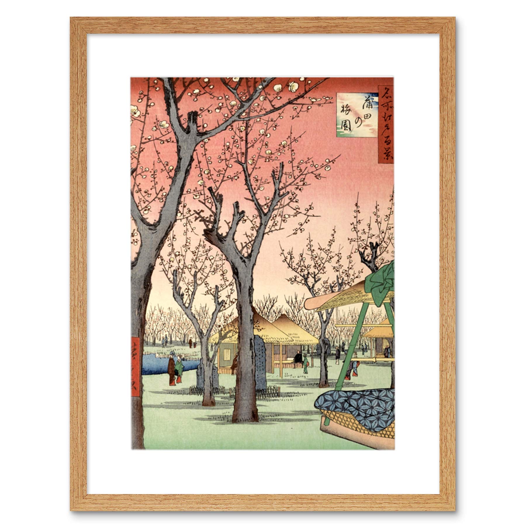 Wee Blue Coo Utagawa Hiroshige Japanese Plum Orchard In Kamada Artwork Framed Wall Art Print 12X16 Inch