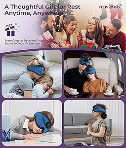 MUSICOZY 3D Bluetooth Sleep Mask with Headphones and Timer, Wireless Sleep Headphones for Side Sleepers, Eye Mask with Bluetooth Headphone, Blue