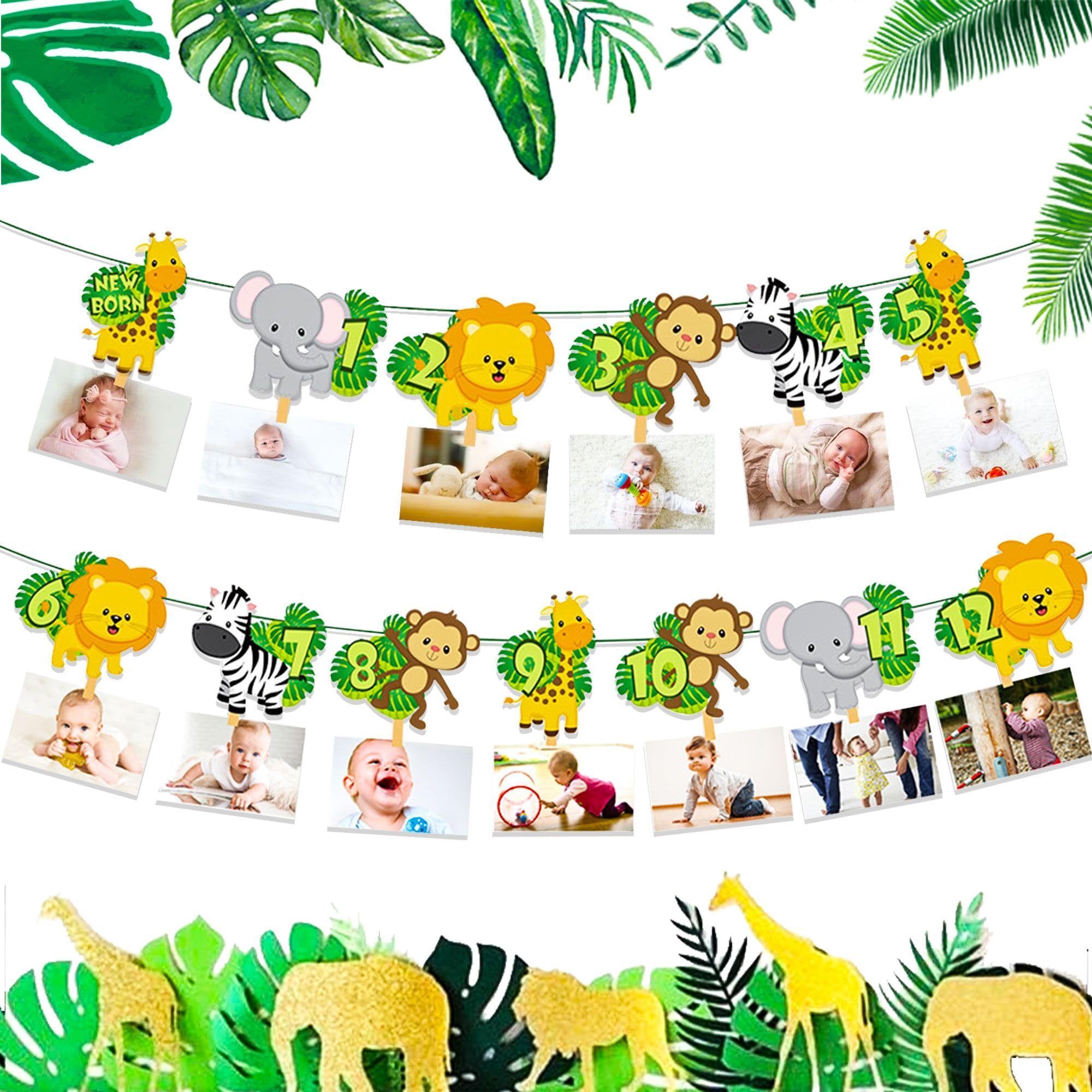 JeVenis Wild Monthly Photo Banner Safaris First Birthday Banner Jungle Gold Monthly Photo Banner Jungle Zoo Banner