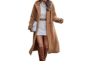SHEIN Women's Fuzzy Fleece Long Hooded Button Down Warm Coat