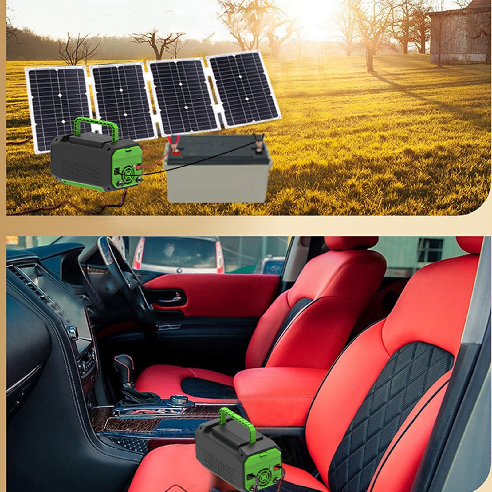 Ausla Przetwornica Samochodowa Zmodyfikowana Fala Sinusoidalna ABS Przetwornica Zasilania Pojazdu 12 V na 220 V 500 W z Wyświetlaczem LCD 2 Gniazda 2 Porty USB Szybkie Porty ładowania do Użytku W