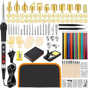 171PCS Wood Burning Kit, 100W Digital Wood Burner Tool, Adjustable Temp Pyrography Pen Set with Tips, Letter Number Stamps, Stencils, Transfer Papers, Carving Tools, Case for Adults & Beginners