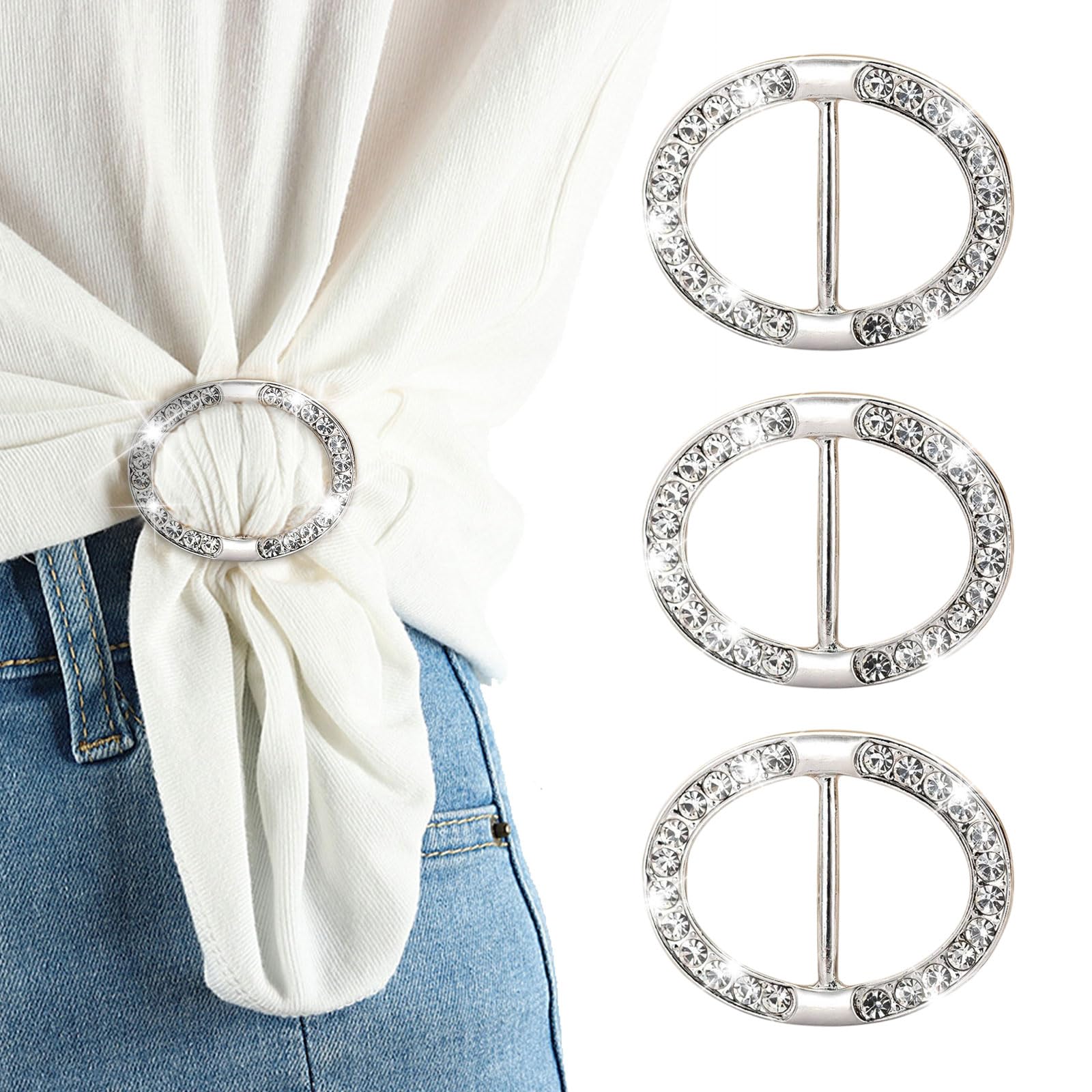 TUONYIS Fashion Shawl Buckle With Rhinestone Inlaid Clips for Women's Silk Scarf, Shirt Ties and Neckerchief - 3 Pieces
