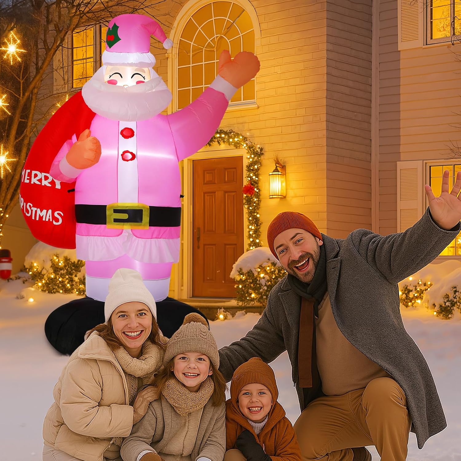 Leyndo 8 ft Christmas Inflatable Santa Claus Outdoor Pink Santa Inflatable Decoration Built-in LED Lights Xmas Blow up Decorations Xmas Holiday Yard Lawn Party Garden Outdoor Decor - Image 5