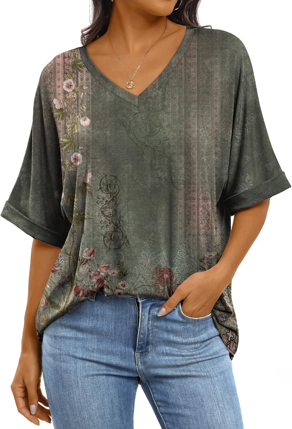 ANRABESS Women's Oversized T Shirts Short Sleeve V Neck Summer Tops Casual Loose Basic Plain Tee Shirts 2025 Clothes Outfits