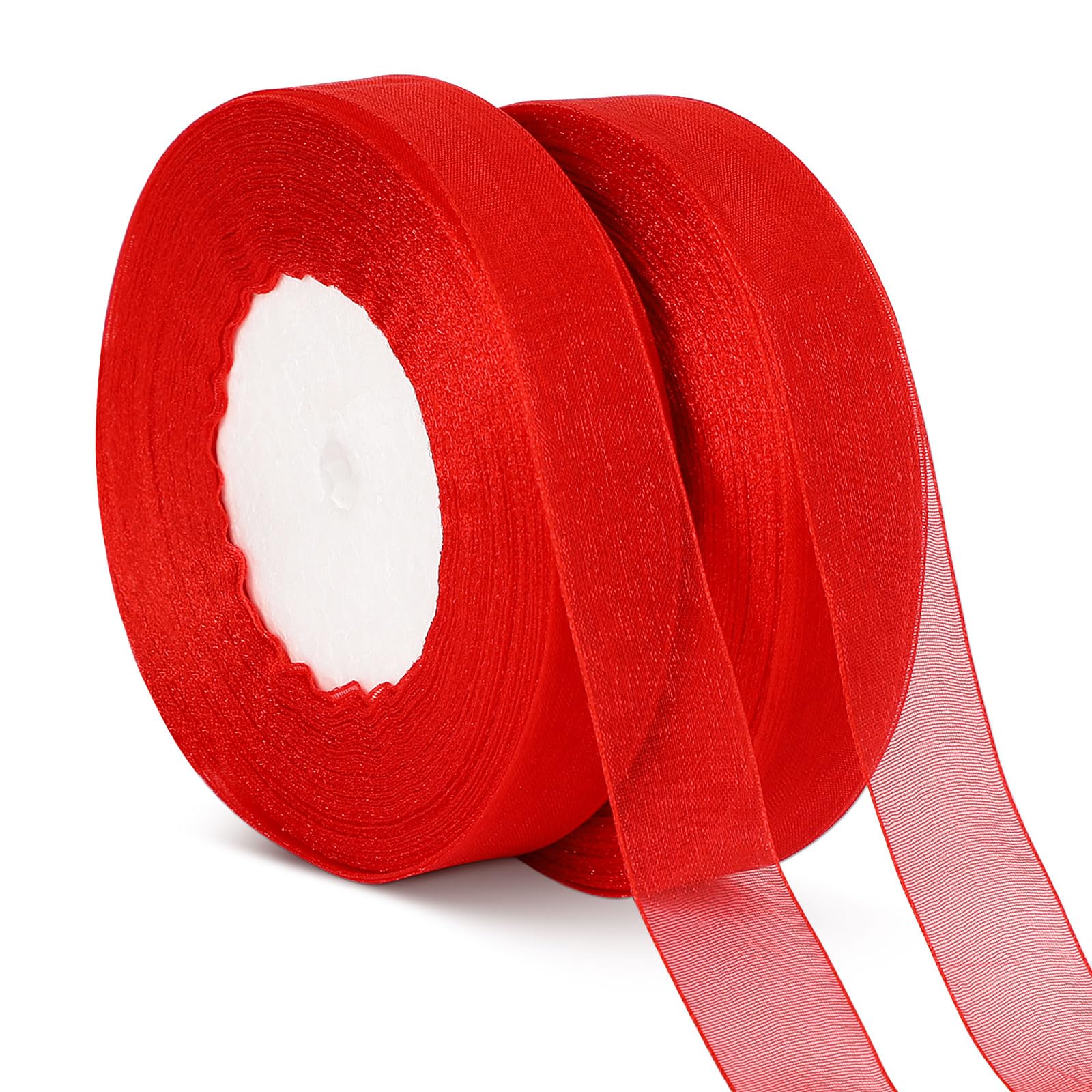 Snapklik.com : Red Ribbon, 2 Rolls 100 Yards Christmas Organza Ribbons ...