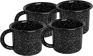 Mirro (4 Pack 12oz Traditional Vintage Black Speckled Enamel on Steel Mug