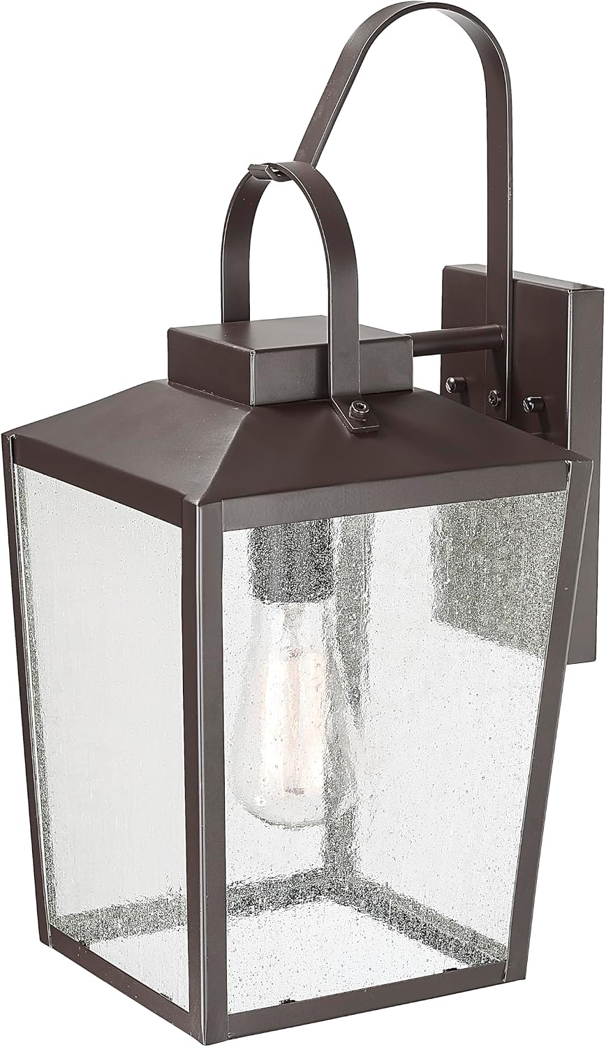 ML Lighting | Devens Collection | 42652-PBZ | 18" Modern One Bulb Outdoor Steel Medium Wall Sconce | Anti-Rust Powder Coat Bronze with Clear Seeded Glass Shade | Exterior Ambient Light for Safety
