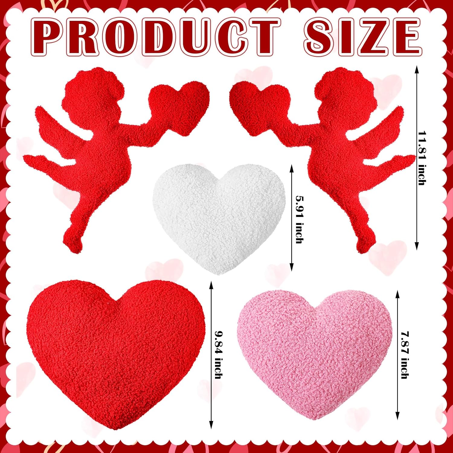 Condition photo showing New/Like New for 5 pcs valentine heart shape pillow cute angel shaped cupid shaped pillow heart throw pillow plush cushion for girls friends children gift living/dining room