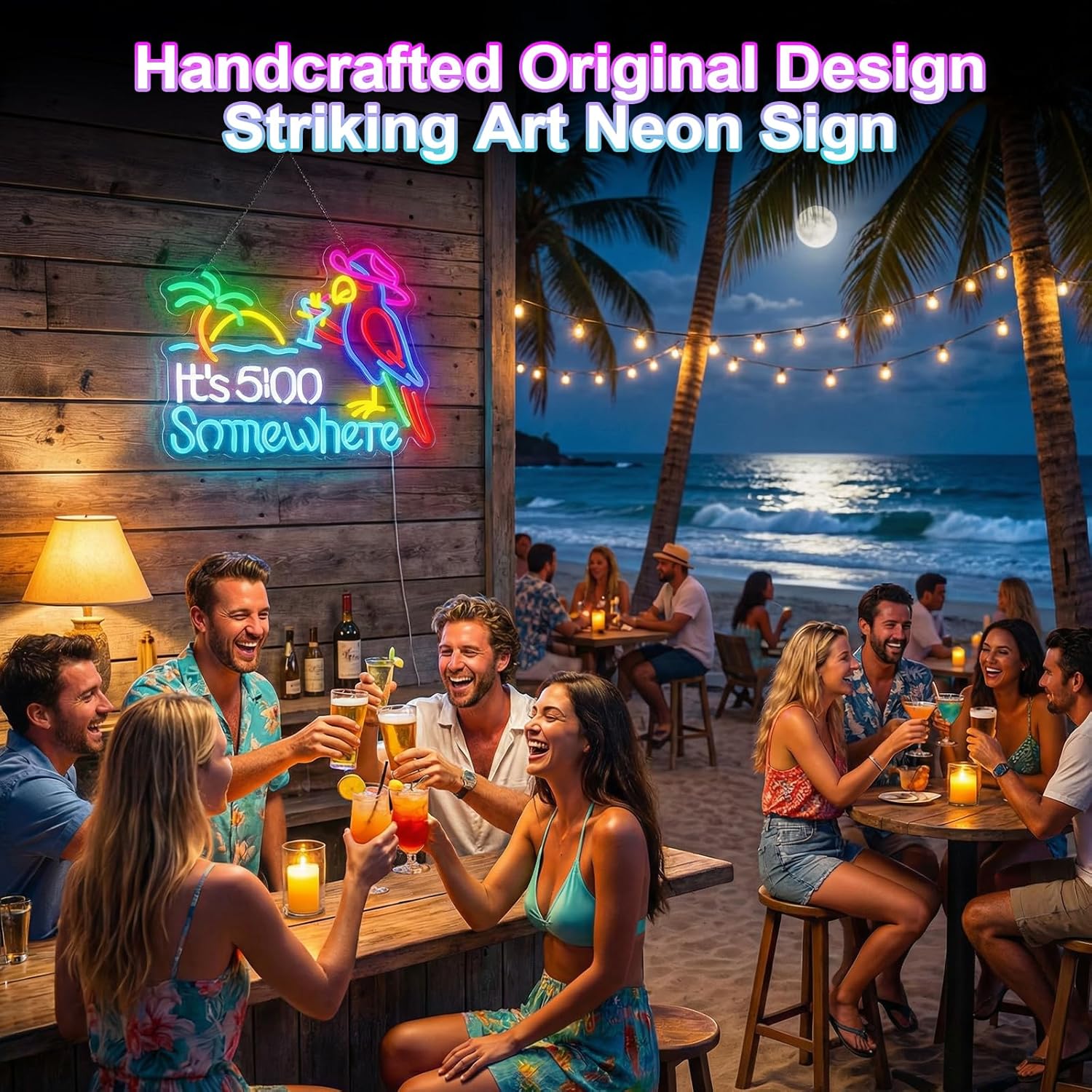 Neon Bar Signs 10-Level Dimmer Parrot Beer Neon Light Sign for Tiki Bar Pub Tropical Wall Decor Man Cave Party