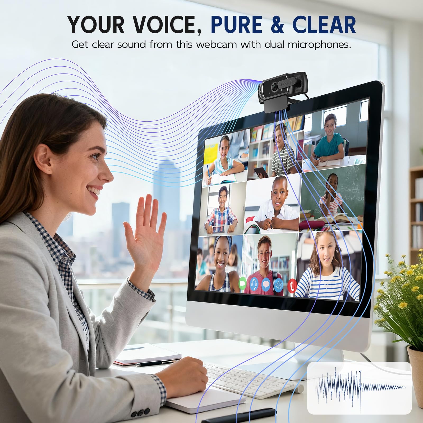 Cámara web 4K para PC, sensor Sony de 1/2.5 pulgadas, enfoque automático PDAF, 2 micrófonos con cancelación de ruido, cubierta de privacidad, campo de visión de 80°, cámara de laptop funciona con zoom