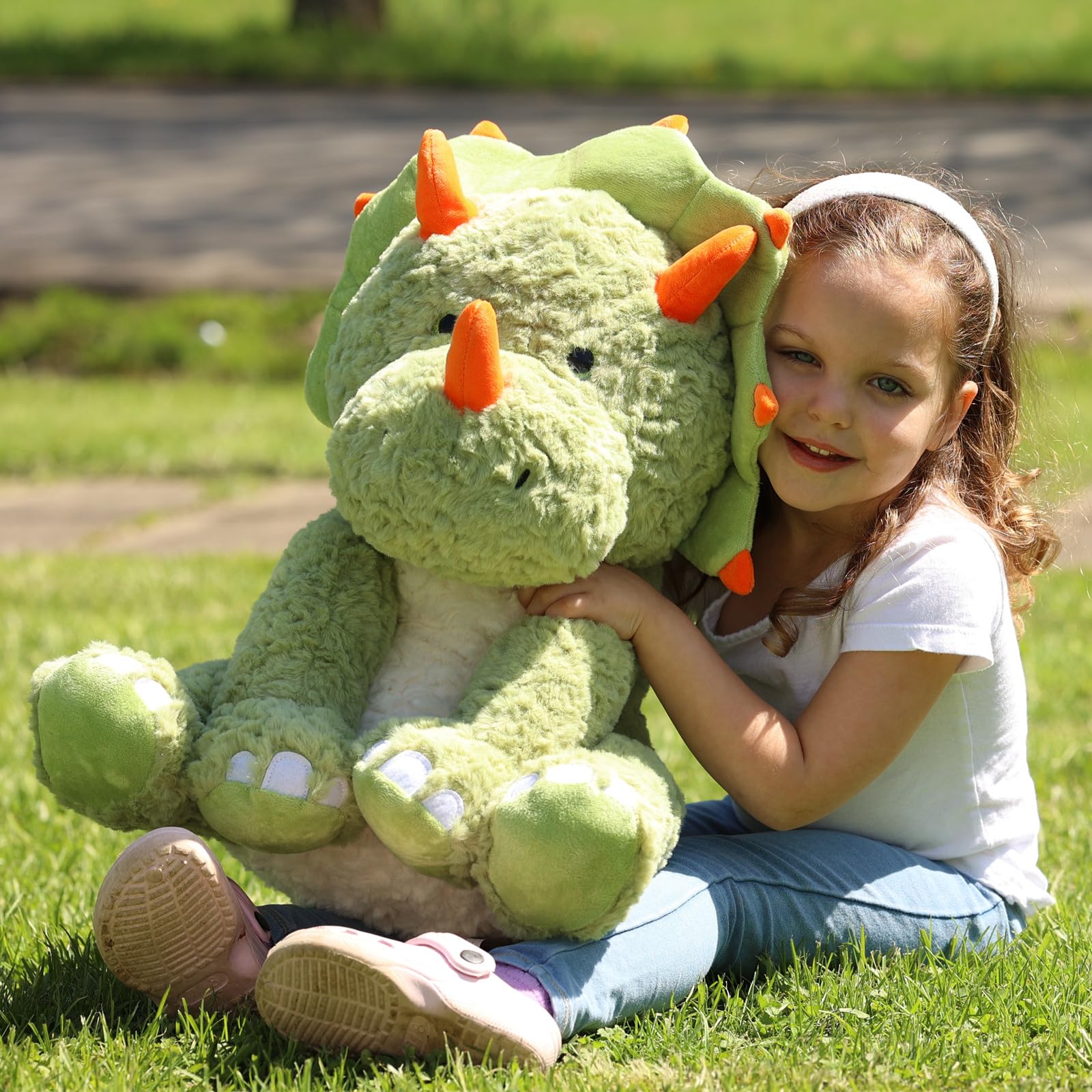 Tezituor 61 cm grüne Dinosaurier-Stofftiere, große gefüllte Dinosaurier-Triceratops-Plüschtiere, Umarmung, weiches Dinosaurier-Plüschkissen für Kinder und Erwachsene