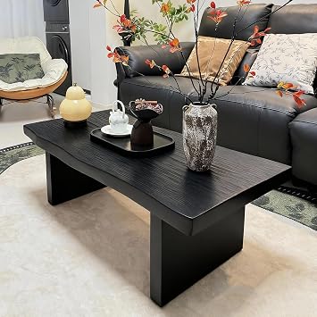 Woods Coffee Table,Rustic Retro Square Coffee Tables for Living Room,Live Edge Wooden Farmhouse Center Table,for Bedroom,Office,Apartment,Easy AssemblyBlack,78.7x27.5x17.7in