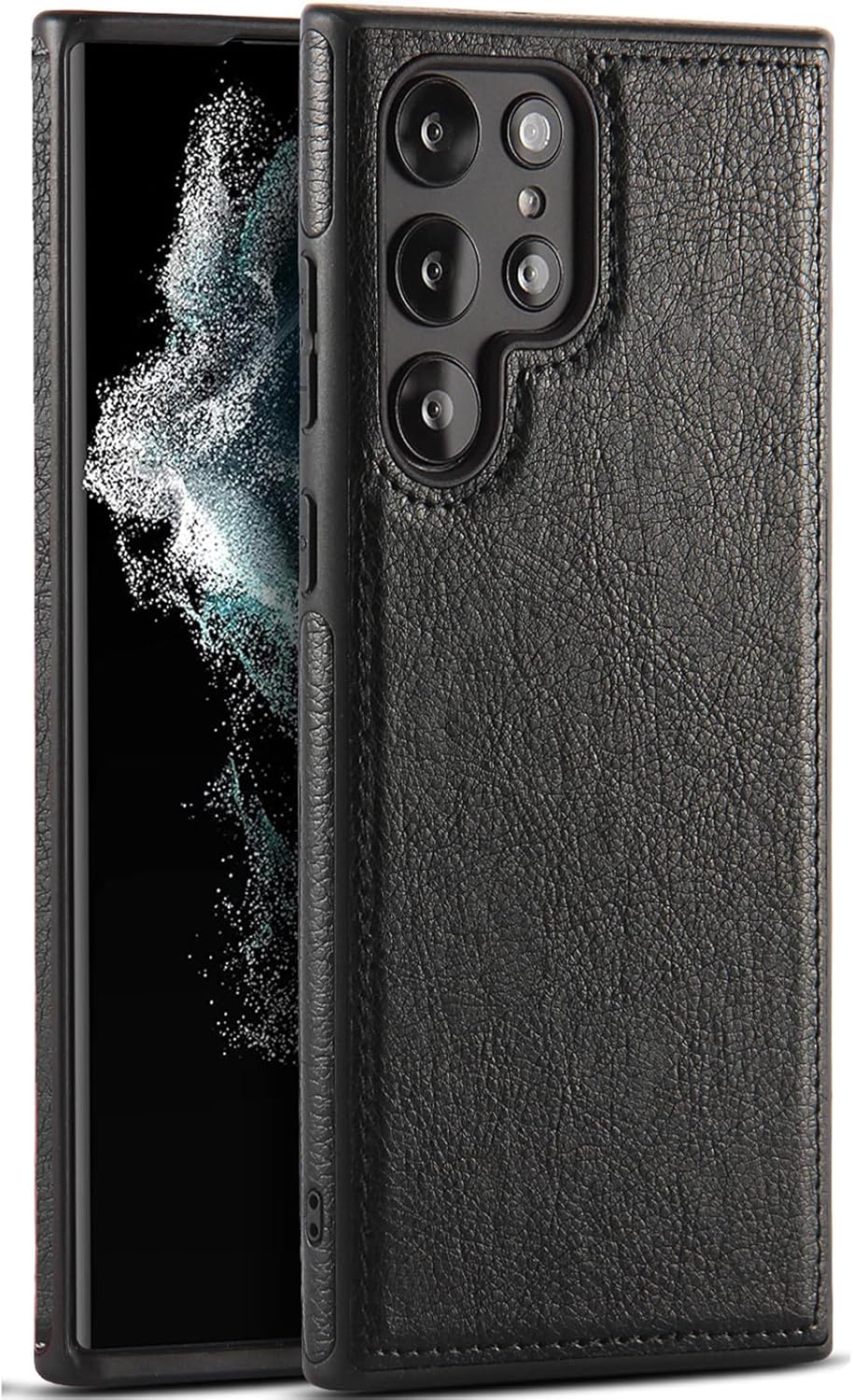 LXURY Leather Case for Samsung Galaxy S24 Ultra/S24 Plus/S24, Slim Business Cover with Lens Protection and Support Wireless Charging Leather Case,Red,S24