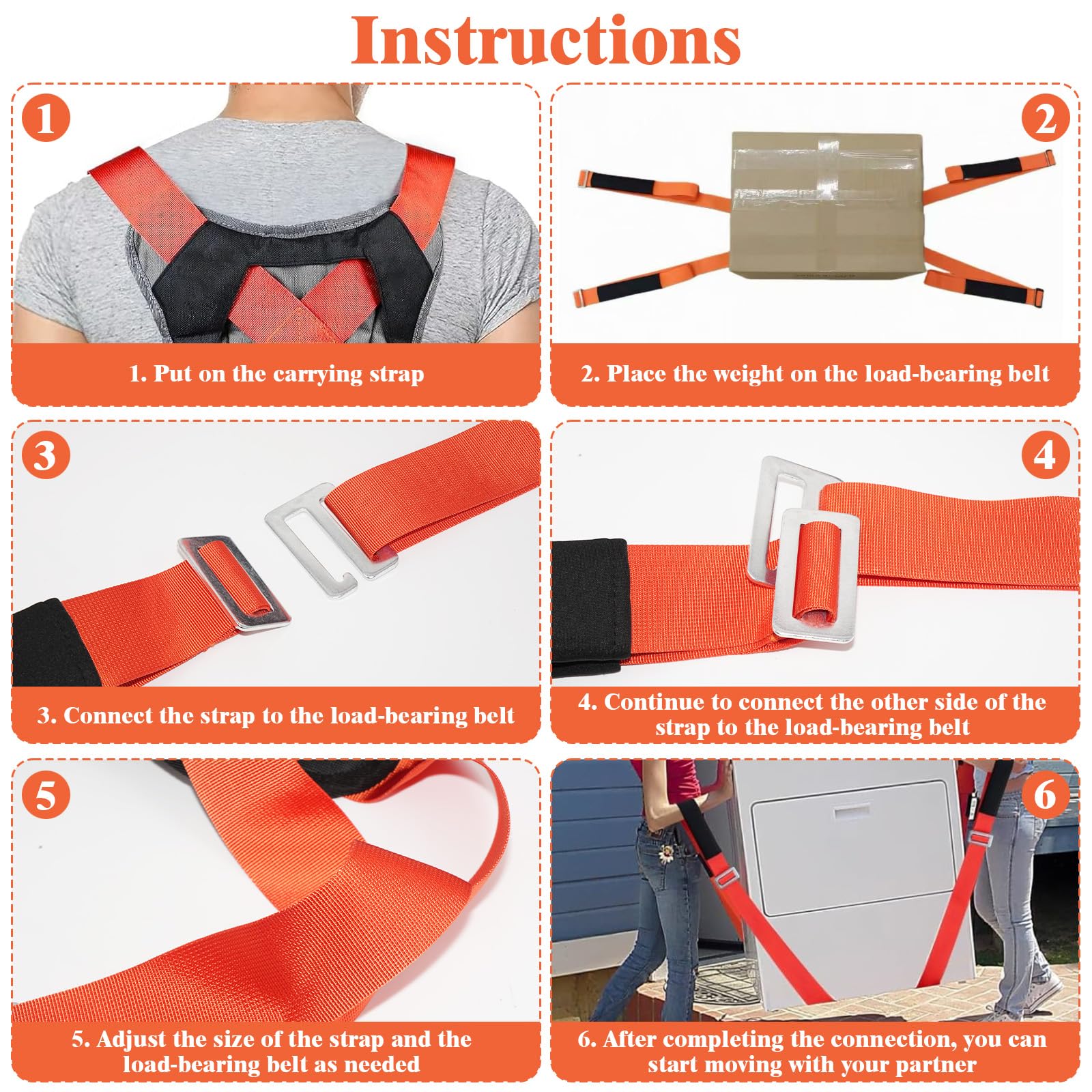 4 Pièces Sangle Demenagement, Professionnelles Sangle Levage Ajustables pour 2 Déménageurs Manutention, Déplacer Soulever Meubles Appareils Électroménagers, Objets Lourds Plus Facilement