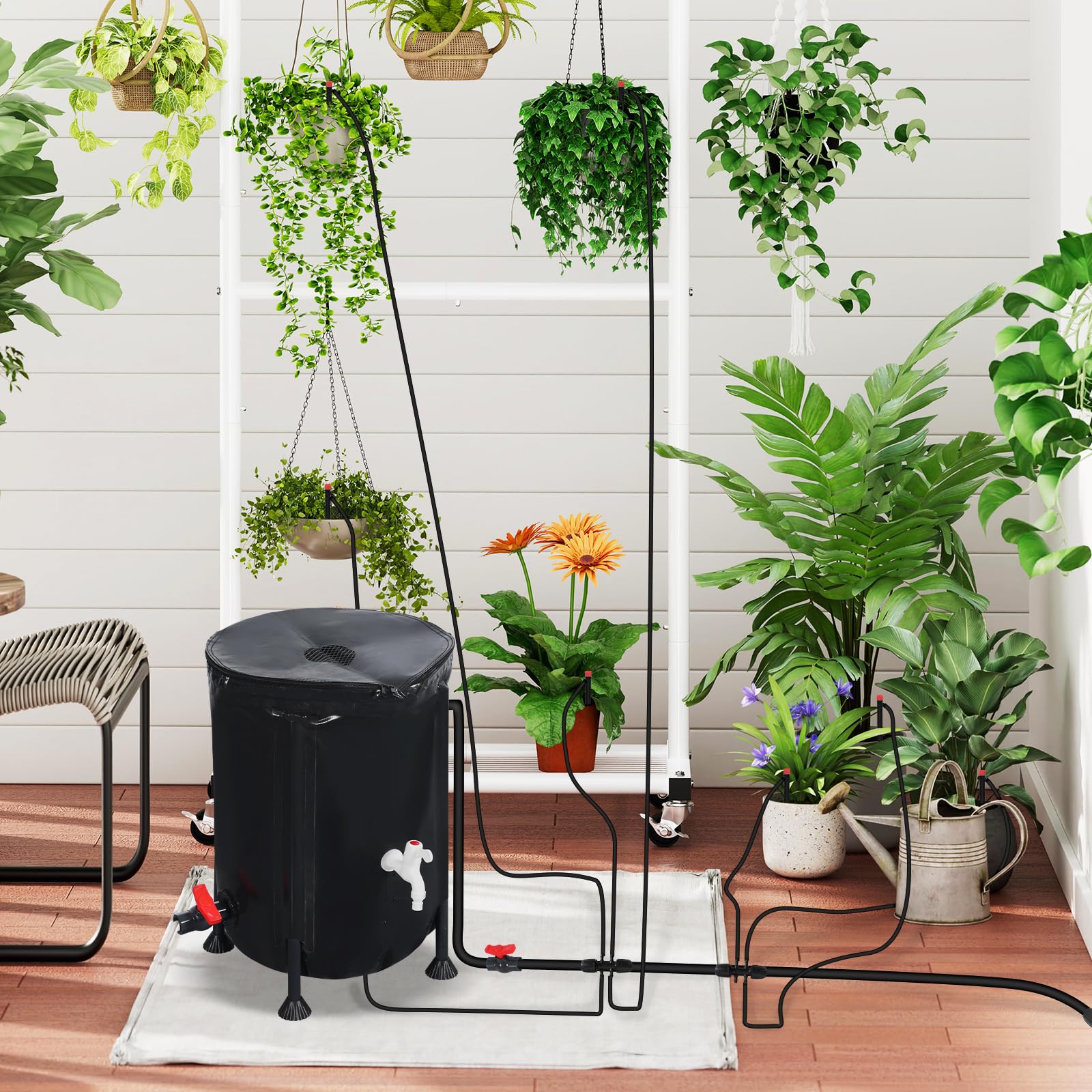 Automatyczny system nawadniania, 50 l, automatyczne nawadnianie, pompa wody 25 W, czujnik niskiego poziomu wody, 8 dysz kroplowych, system nawadniania ogrodu, do wnętrz, trawnika, szklarni
