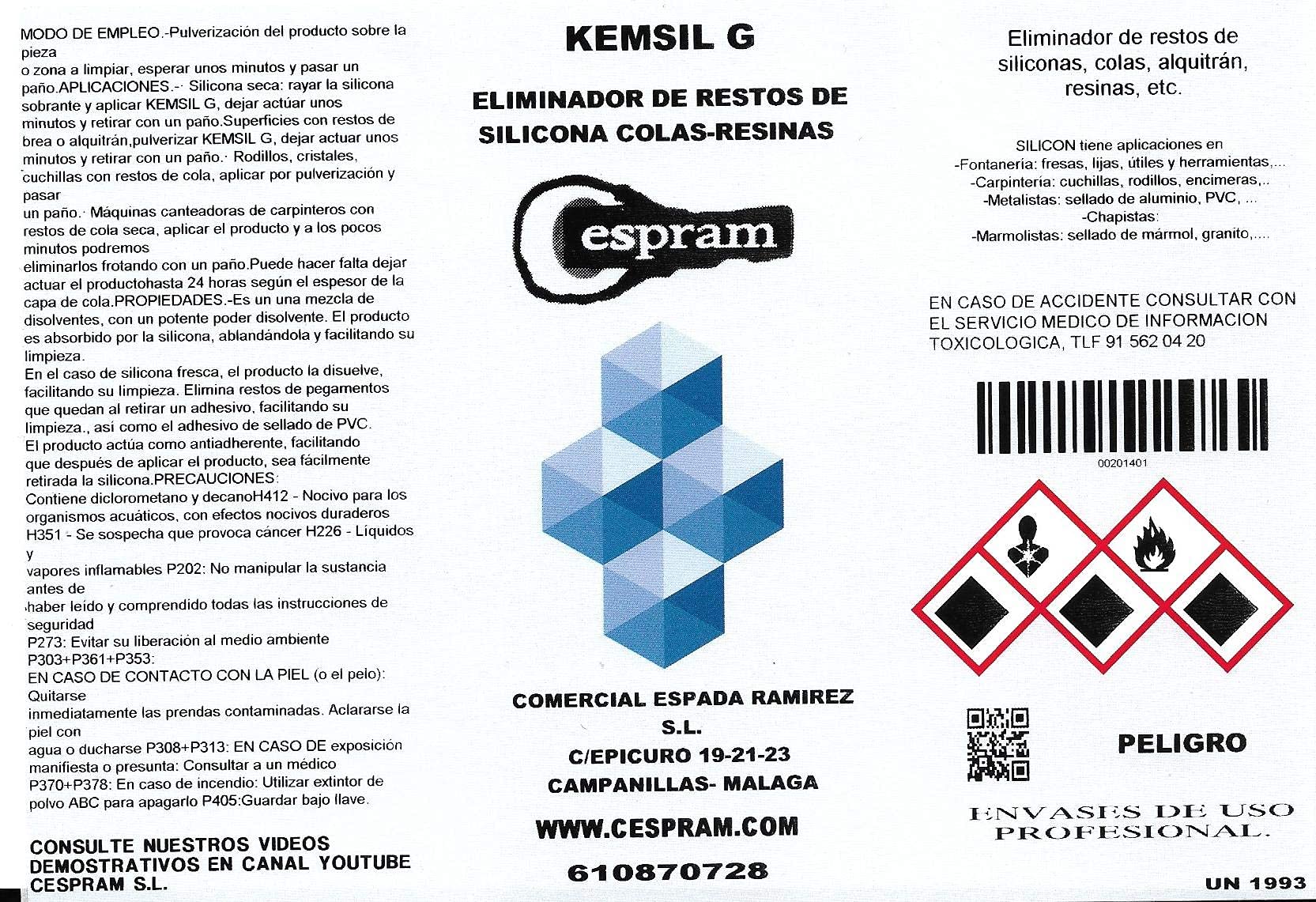 Kemsil G | Eliminador Profesional de Silicona, Adhesivos y Resinas | No Daña Plásticos ni Pinturas | 1 Litro