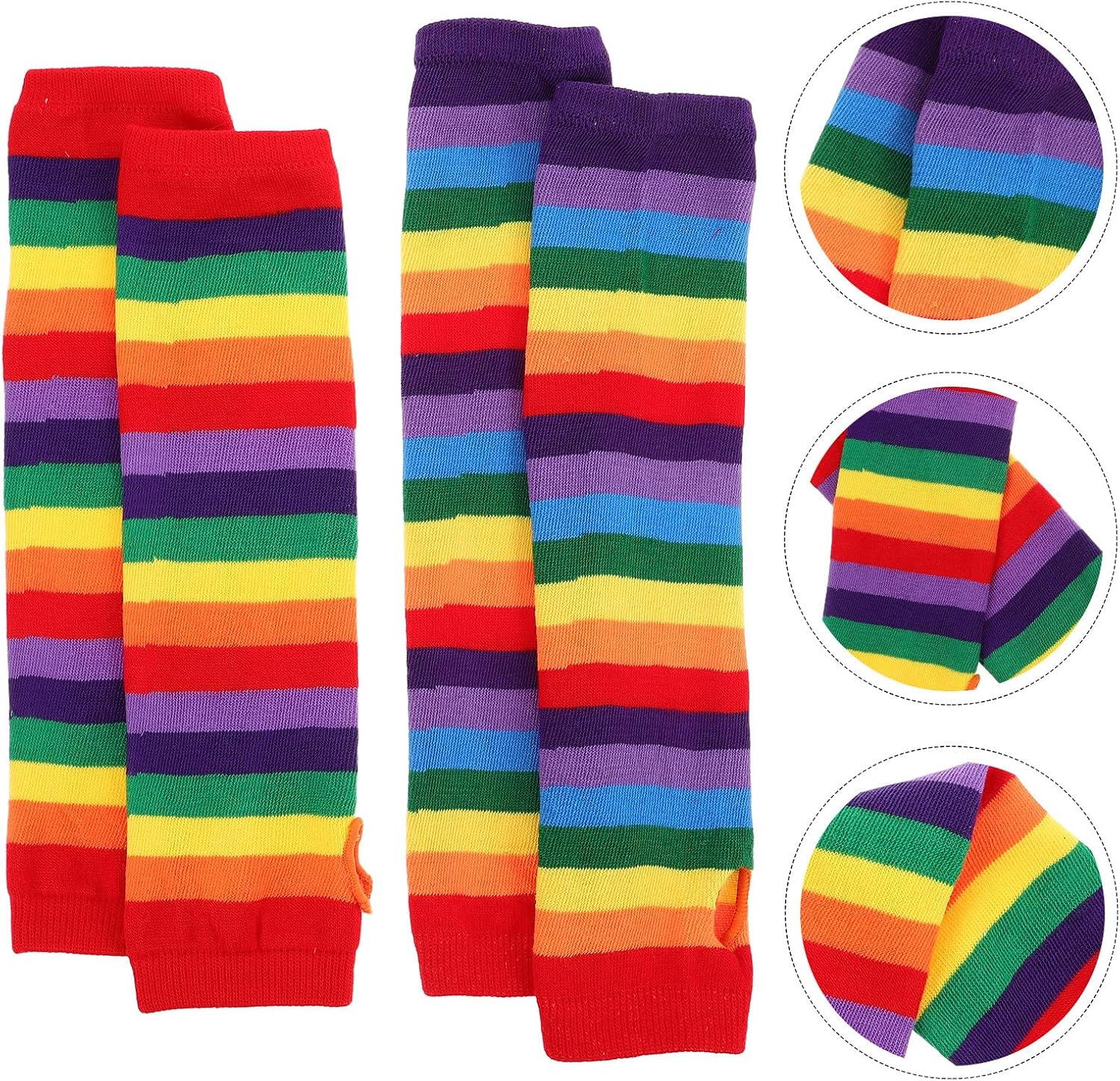 Uonlytech 2 Pairs Rainbow Fingerless Gloves and Striped Arm Warmers, Hand Knitted Colorful Pride Costume Accessories for Women’s Masquerade and Daily Wear